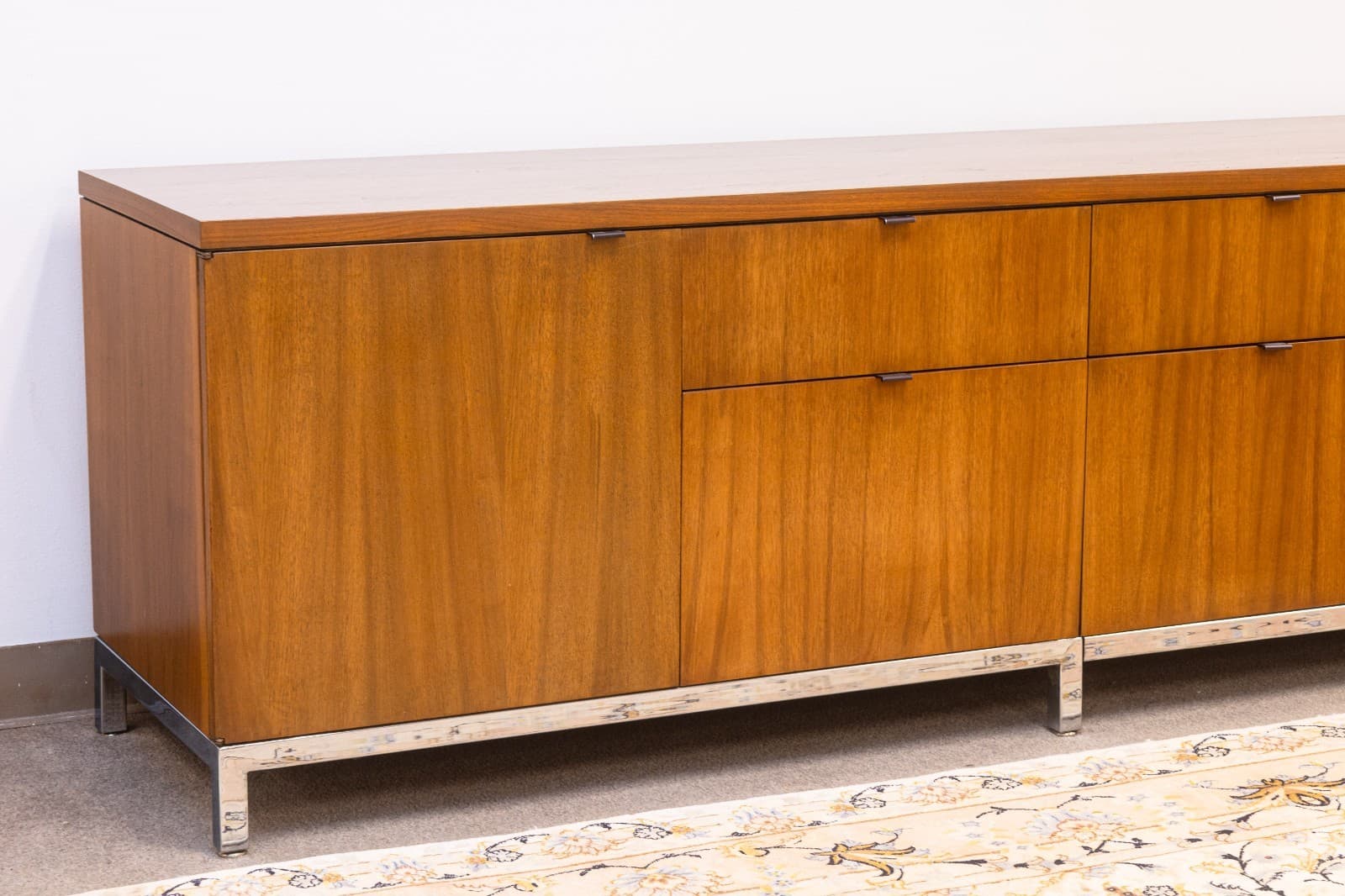 Monumental Vintage Florence Knoll Walnut Wood & Chrome Executive Office Credenza - Thumbnail 2