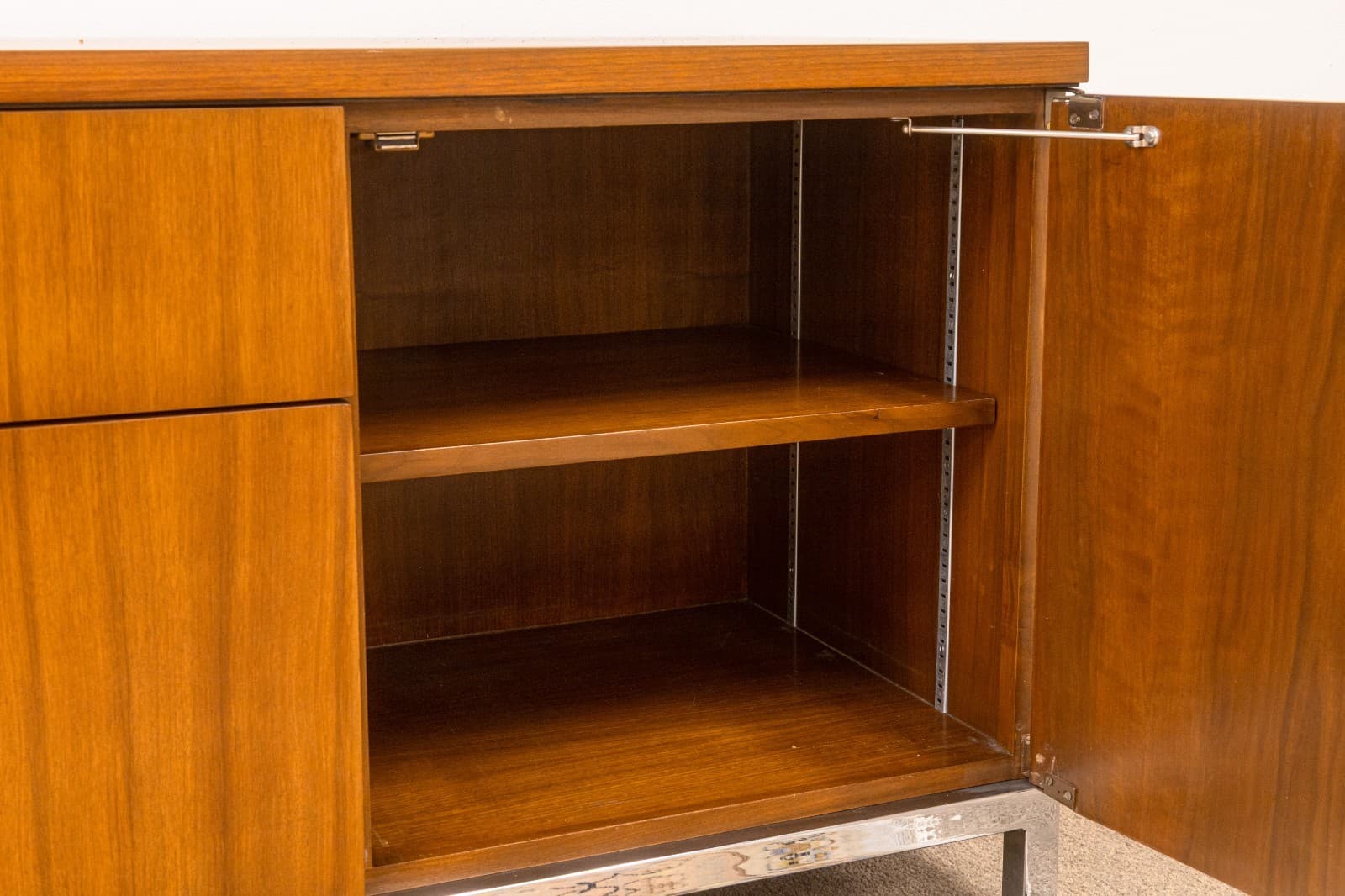Monumental Vintage Florence Knoll Walnut Wood & Chrome Executive Office Credenza - Thumbnail 5