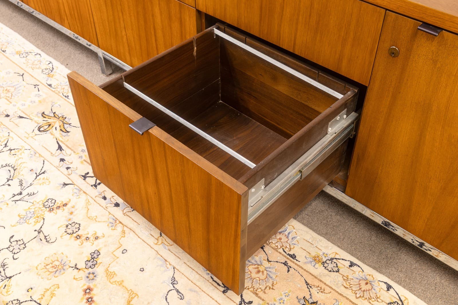 Monumental Vintage Florence Knoll Walnut Wood & Chrome Executive Office Credenza - Thumbnail 6