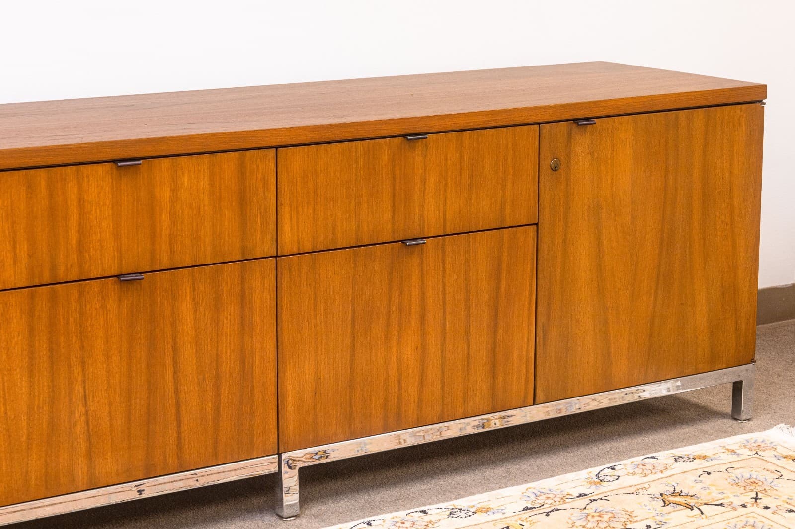 Monumental Vintage Florence Knoll Walnut Wood & Chrome Executive Office Credenza - Thumbnail 3