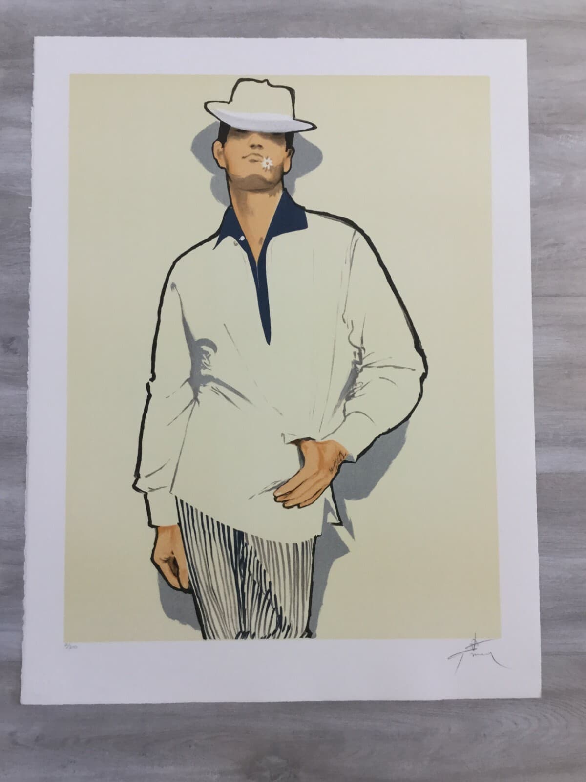 Art Deco Modern Unframed Rene Gruau Hand Signed Lithograph Homme a la Marguerite - Thumbnail 2