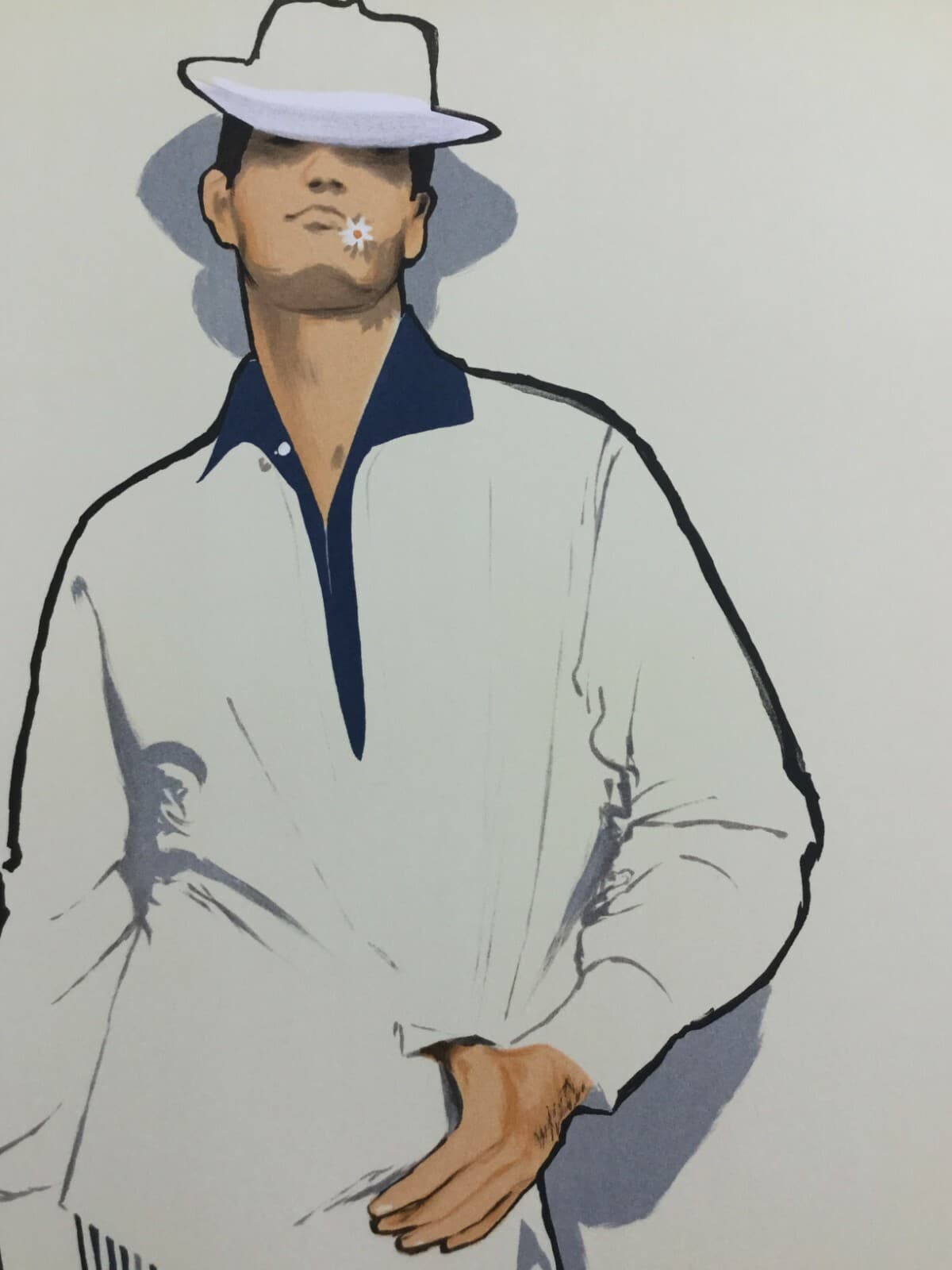 Art Deco Modern Unframed Rene Gruau Hand Signed Lithograph Homme a la Marguerite - Thumbnail 4