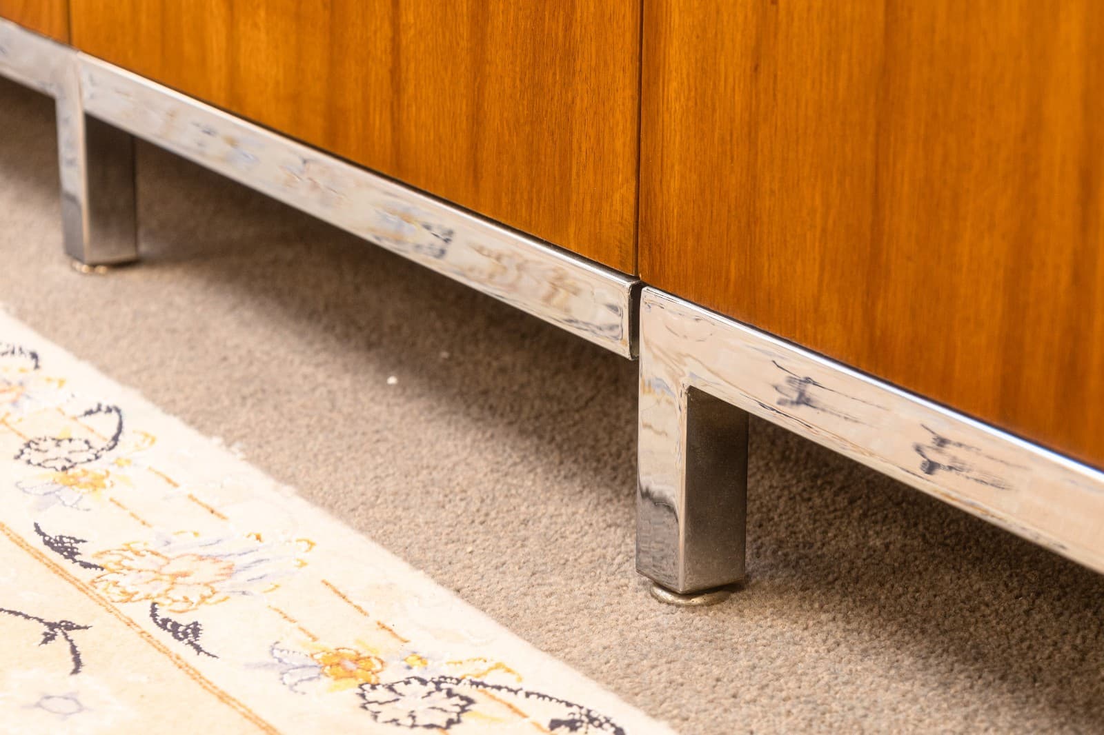 Monumental Vintage Florence Knoll Walnut Wood & Chrome Executive Office Credenza - Thumbnail 8