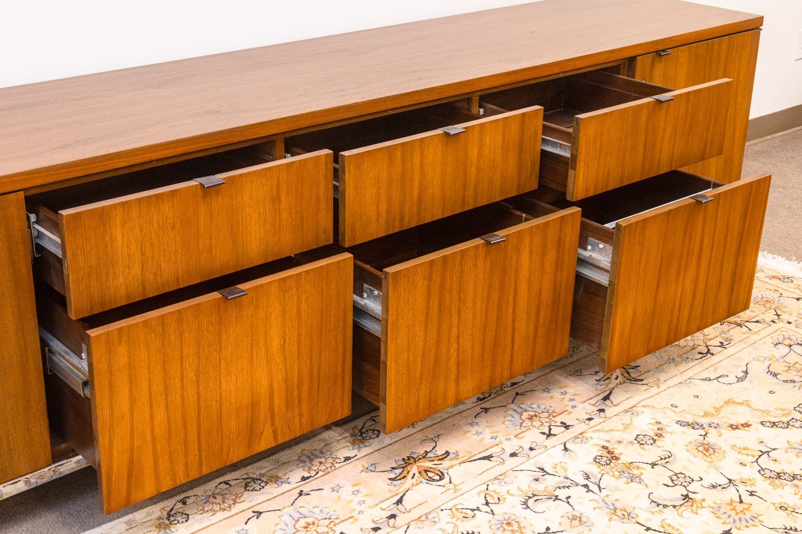 Monumental Vintage Florence Knoll Walnut Wood & Chrome Executive Office Credenza - Thumbnail 4