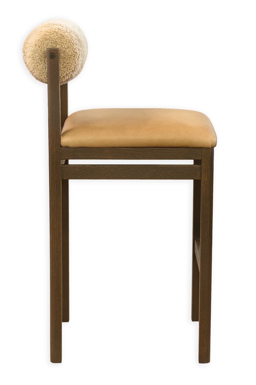 Set of 4 Thayer Barstools by Maiden Home Dark Oak Wood Leather & Shearling Seats - Thumbnail 4