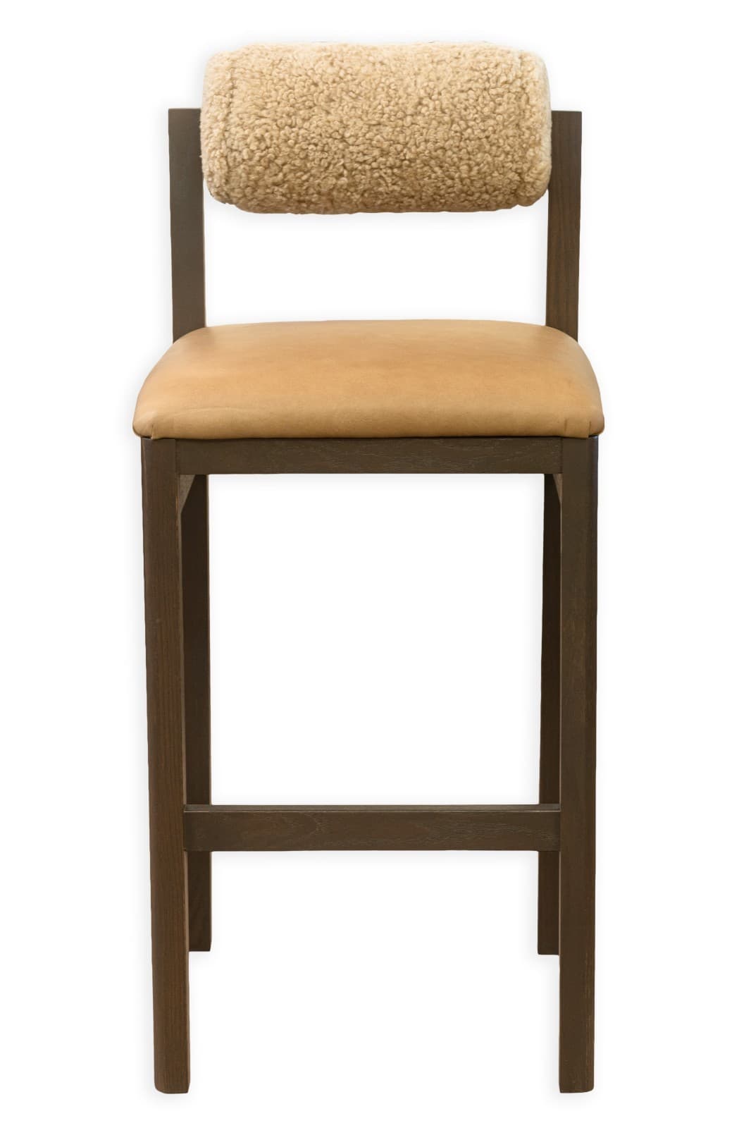 Set of 4 Thayer Barstools by Maiden Home Dark Oak Wood Leather & Shearling Seats - Thumbnail 2