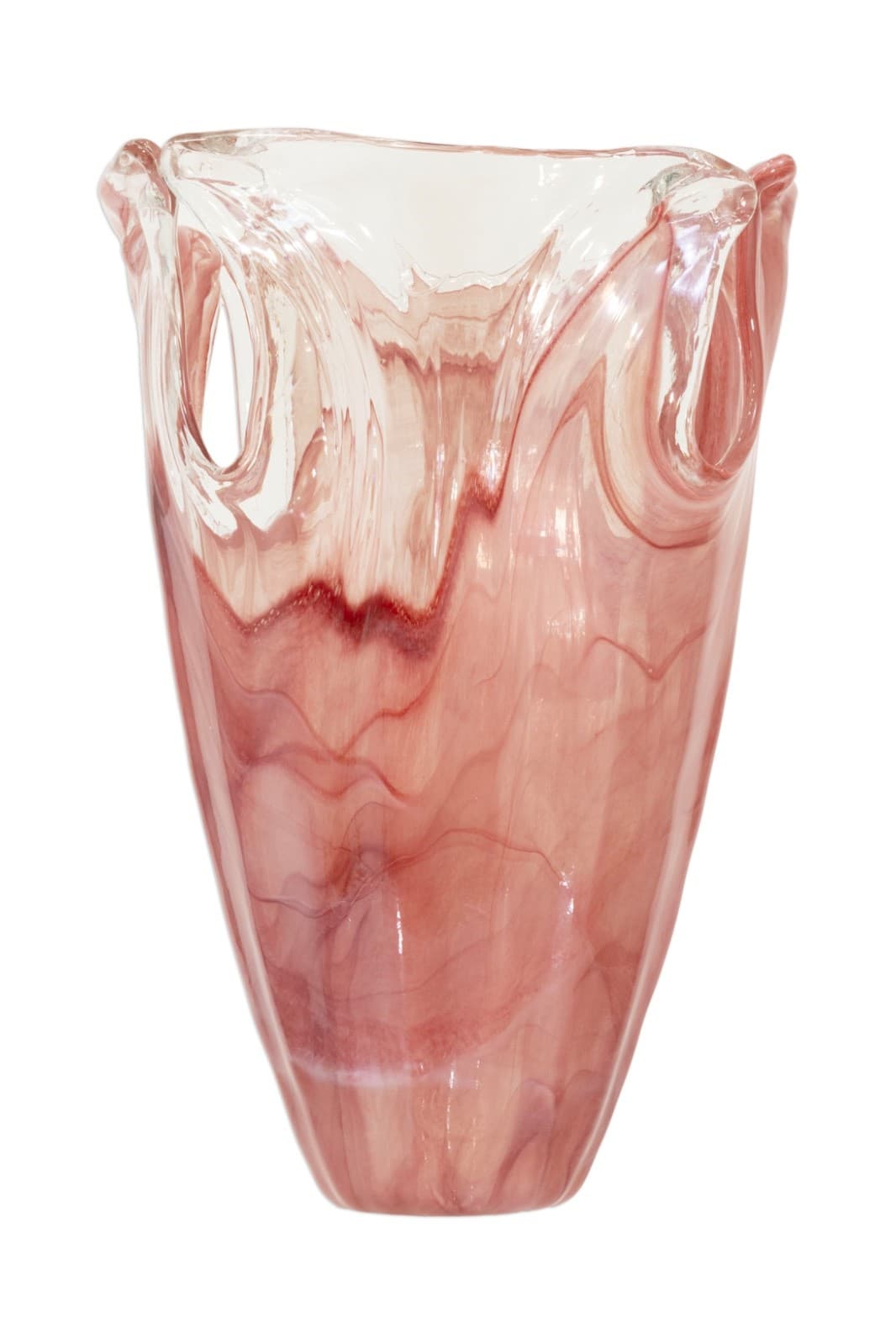 Pair Of Large Italian Vintage Lavorazione Pink & Clear Glass Vases - Thumbnail 2