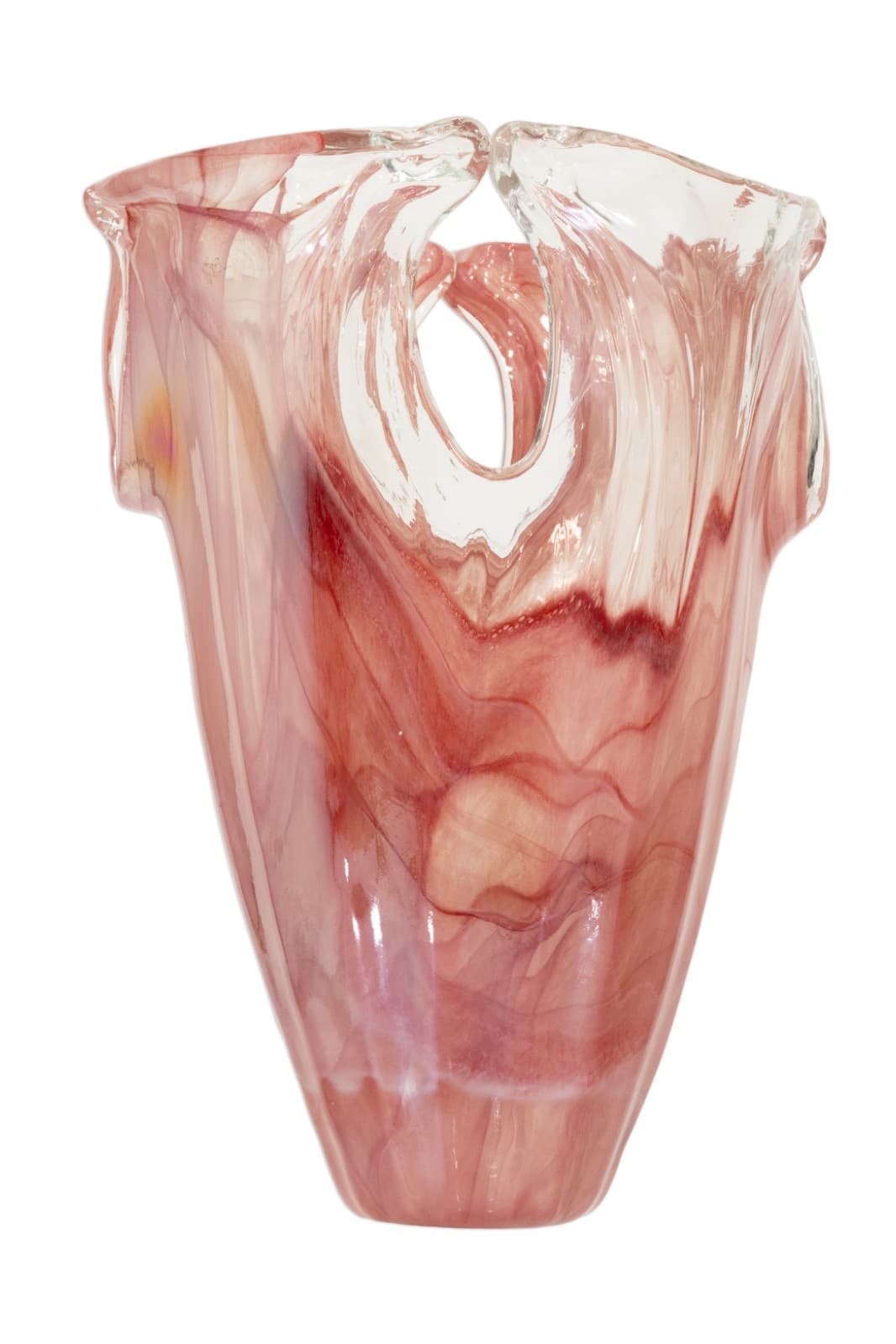 Pair Of Large Italian Vintage Lavorazione Pink & Clear Glass Vases - Thumbnail 3