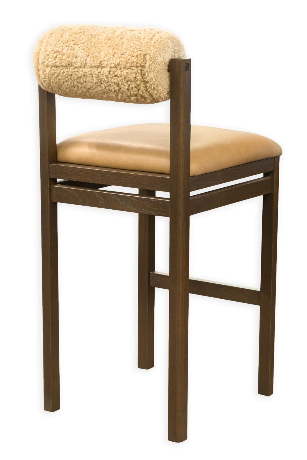 Set of 4 Thayer Barstools by Maiden Home Dark Oak Wood Leather & Shearling Seats - Thumbnail 5