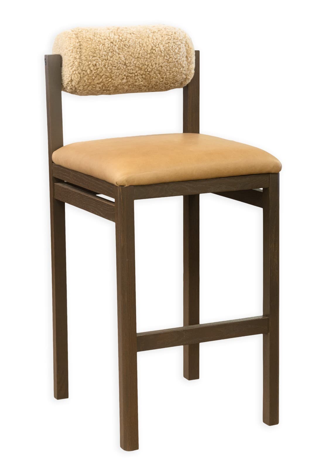 Set of 4 Thayer Barstools by Maiden Home Dark Oak Wood Leather & Shearling Seats - Thumbnail 3