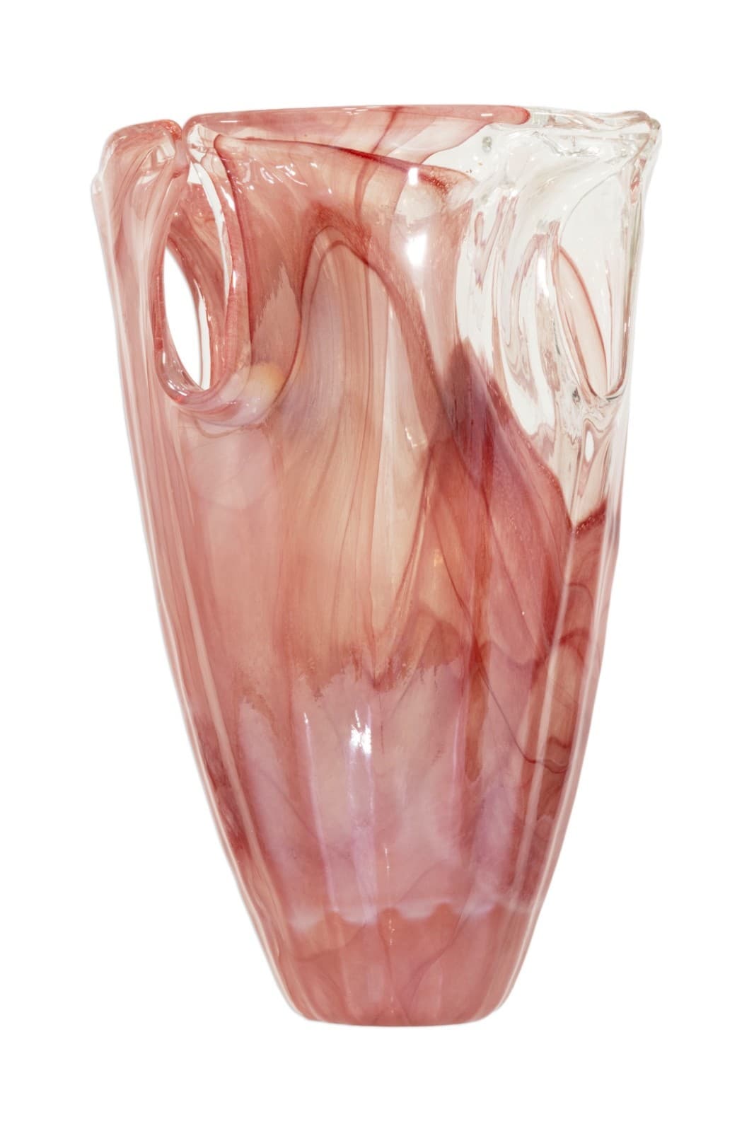 Pair Of Large Italian Vintage Lavorazione Pink & Clear Glass Vases - Thumbnail 4