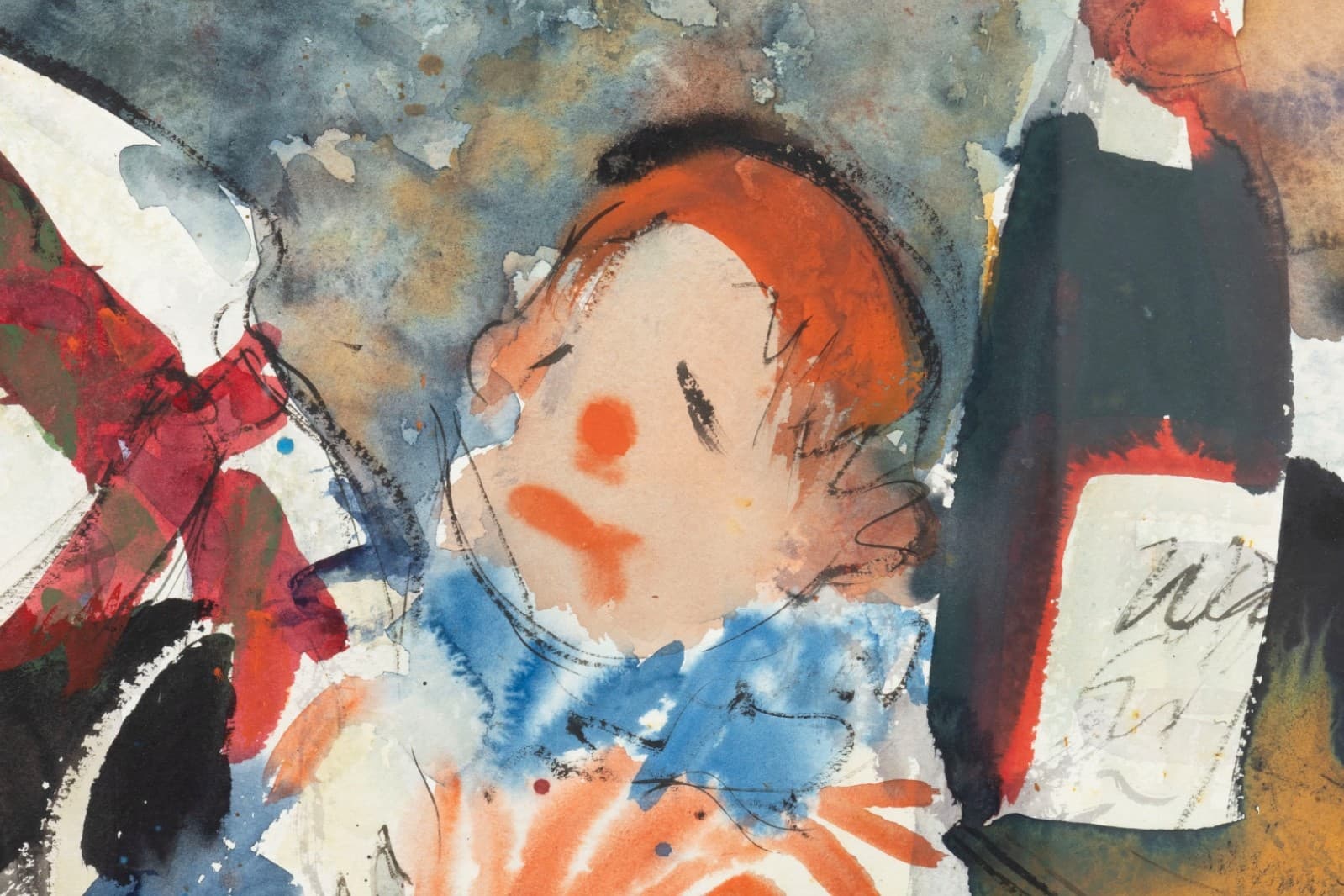 Richard Jerzy - Untitled (Mother & Child) Signed 1963 Watercolor on Paper Framed - Thumbnail 4