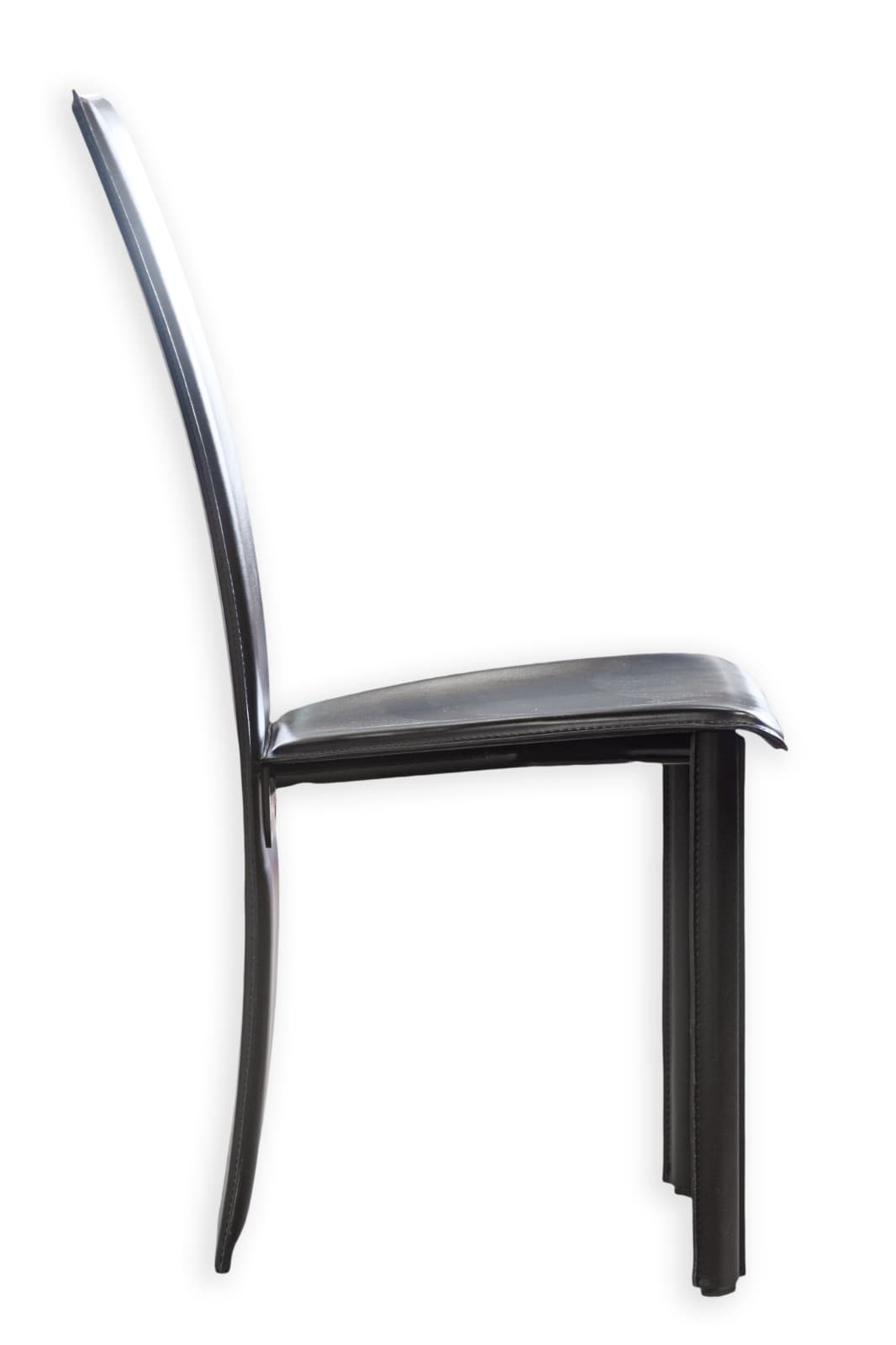 Vintage Set of 4 Pietro Costantini Tripod Black Italian Leather Dining Chairs - Thumbnail 5
