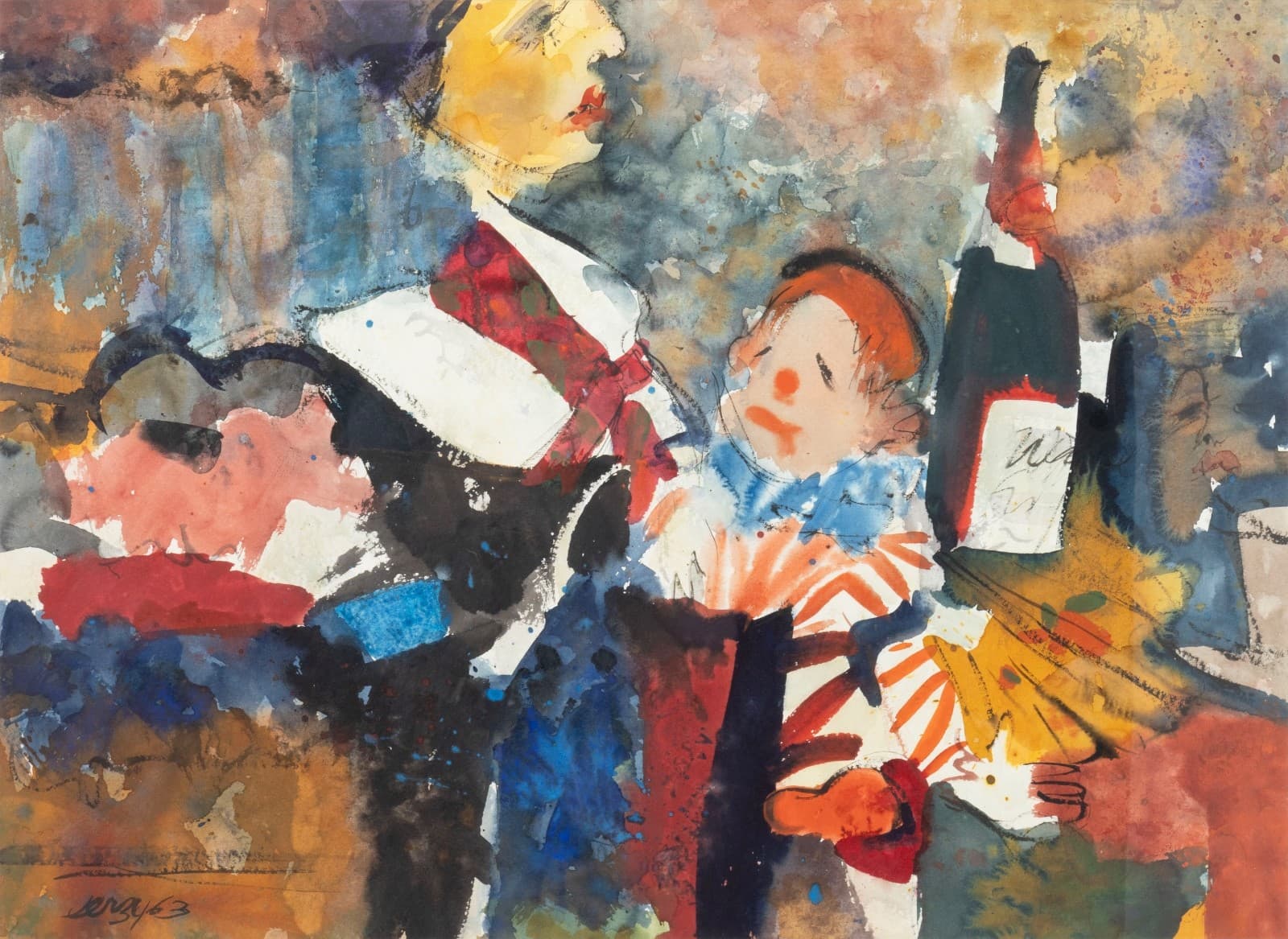 Richard Jerzy - Untitled (Mother & Child) Signed 1963 Watercolor on Paper Framed - Thumbnail 2