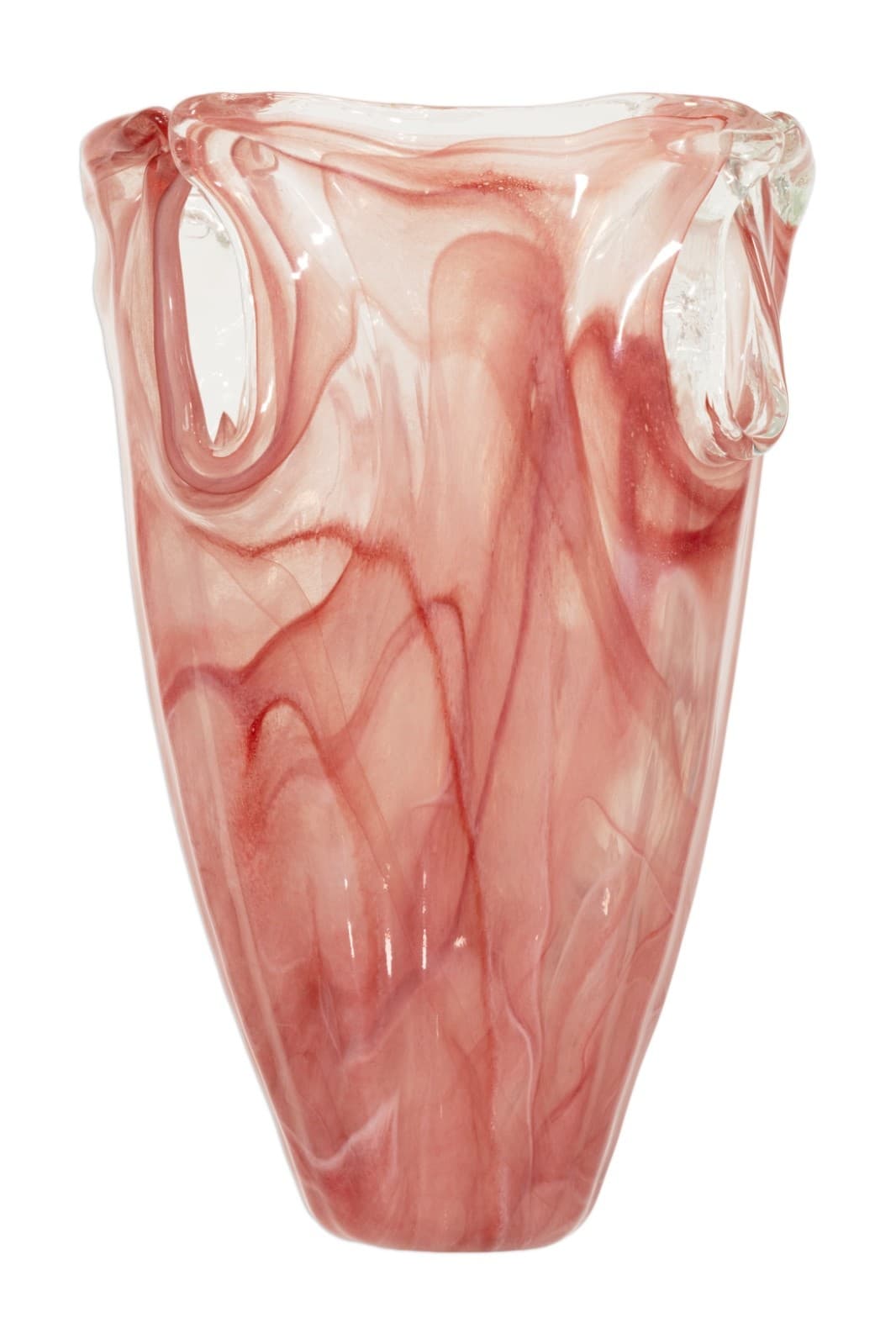Pair Of Large Italian Vintage Lavorazione Pink & Clear Glass Vases - Thumbnail 5