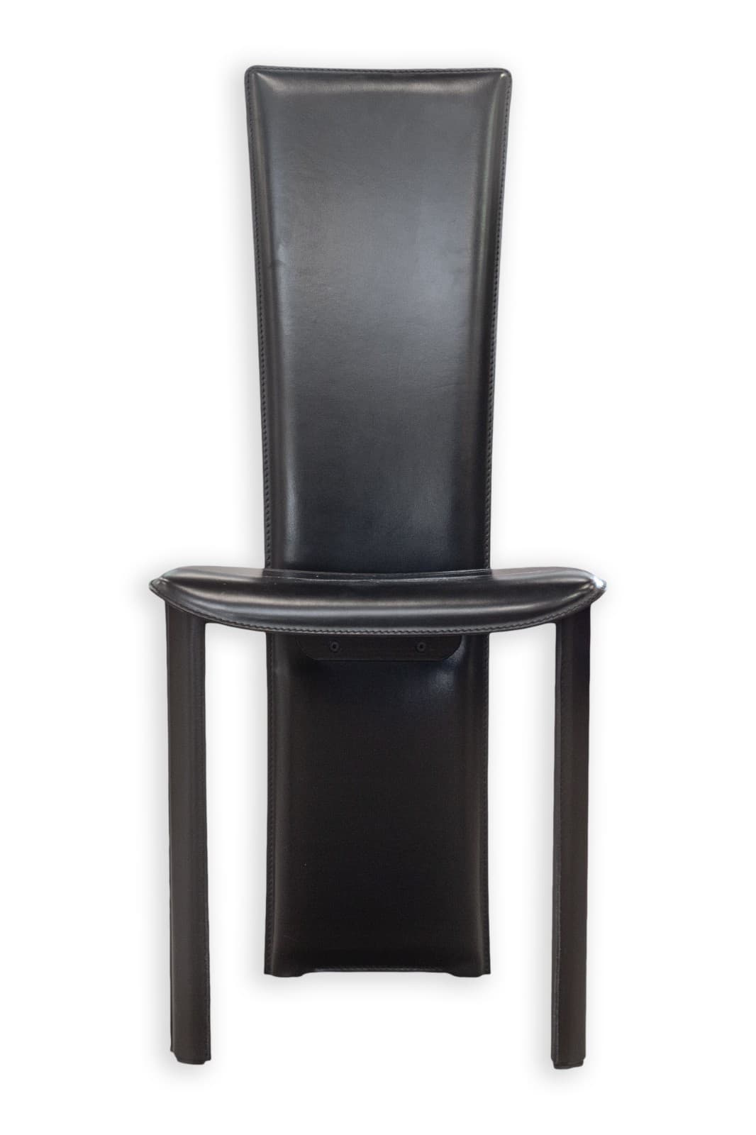 Vintage Set of 4 Pietro Costantini Tripod Black Italian Leather Dining Chairs - Thumbnail 3
