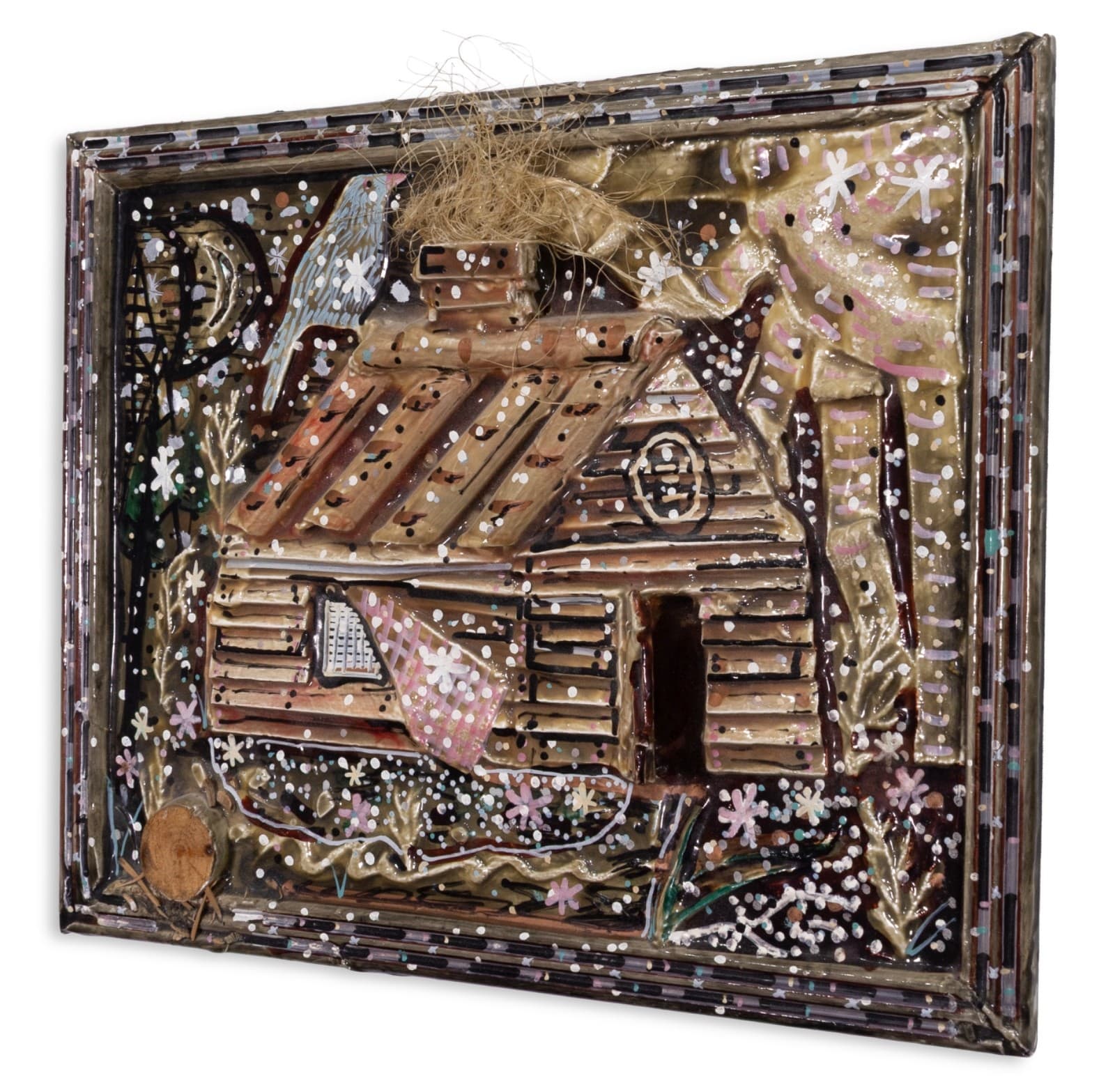 Nancy Pletos - Home Sweet Home, 1984 Signed Mixed Media Wall Sculpture Folk Art - Thumbnail 2