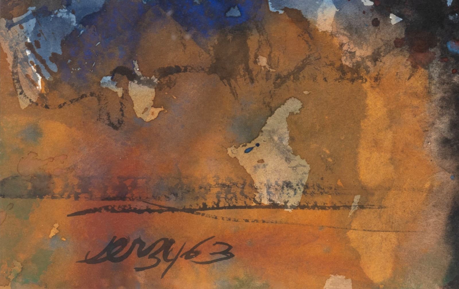 Richard Jerzy - Untitled (Mother & Child) Signed 1963 Watercolor on Paper Framed - Thumbnail 3