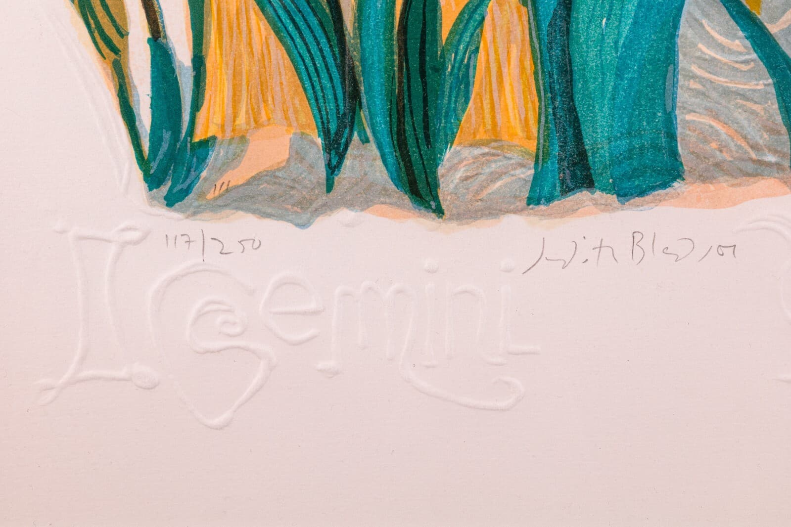 Judith Bledsoe Gemini Zodiac Hand Signed Contemporary Lithograph 117/250 Framed - Thumbnail 4