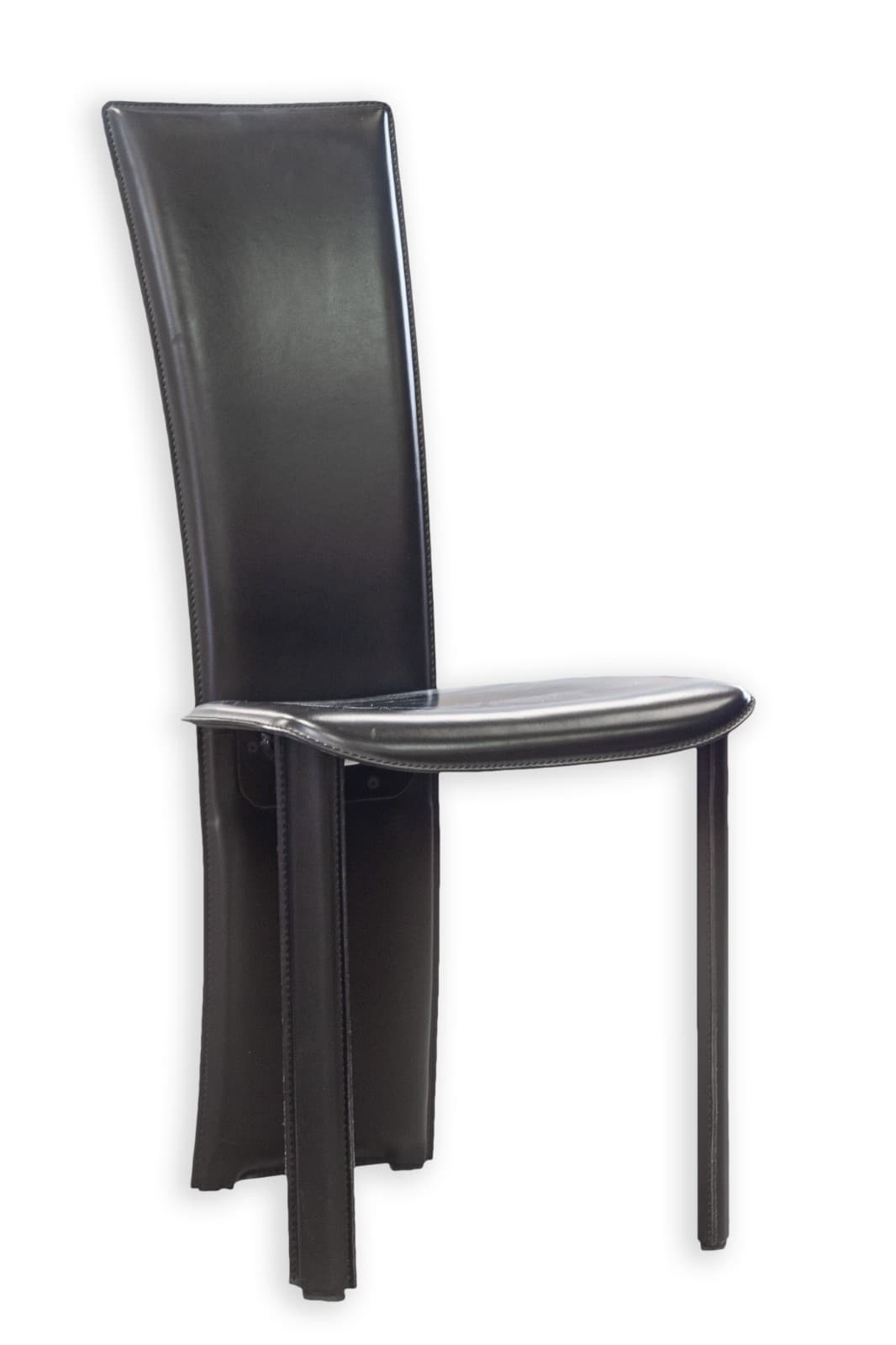 Vintage Set of 4 Pietro Costantini Tripod Black Italian Leather Dining Chairs - Thumbnail 4