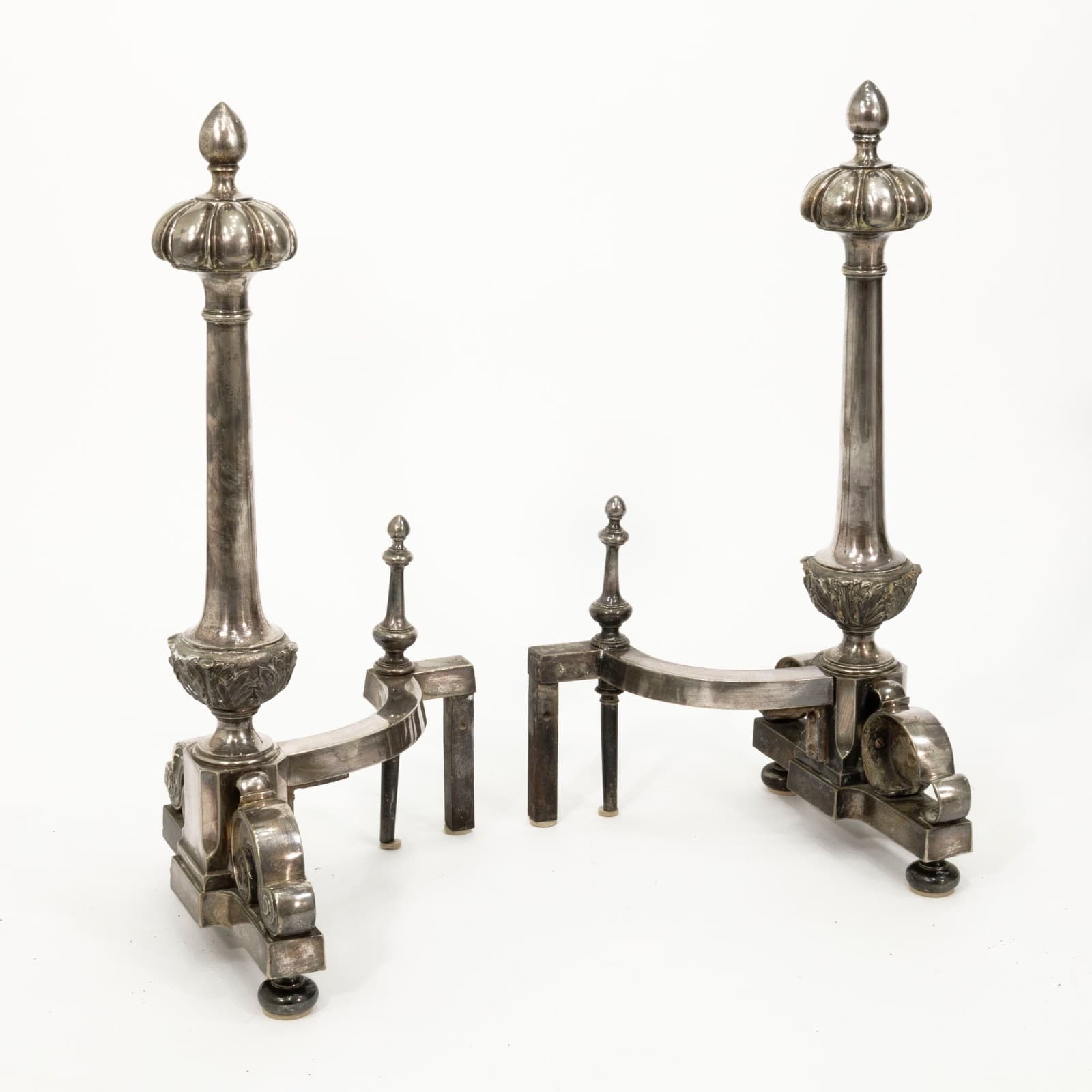 Neo Classical Baroque Style Polished Steel Fireplace Tools & Andirons - Thumbnail 2