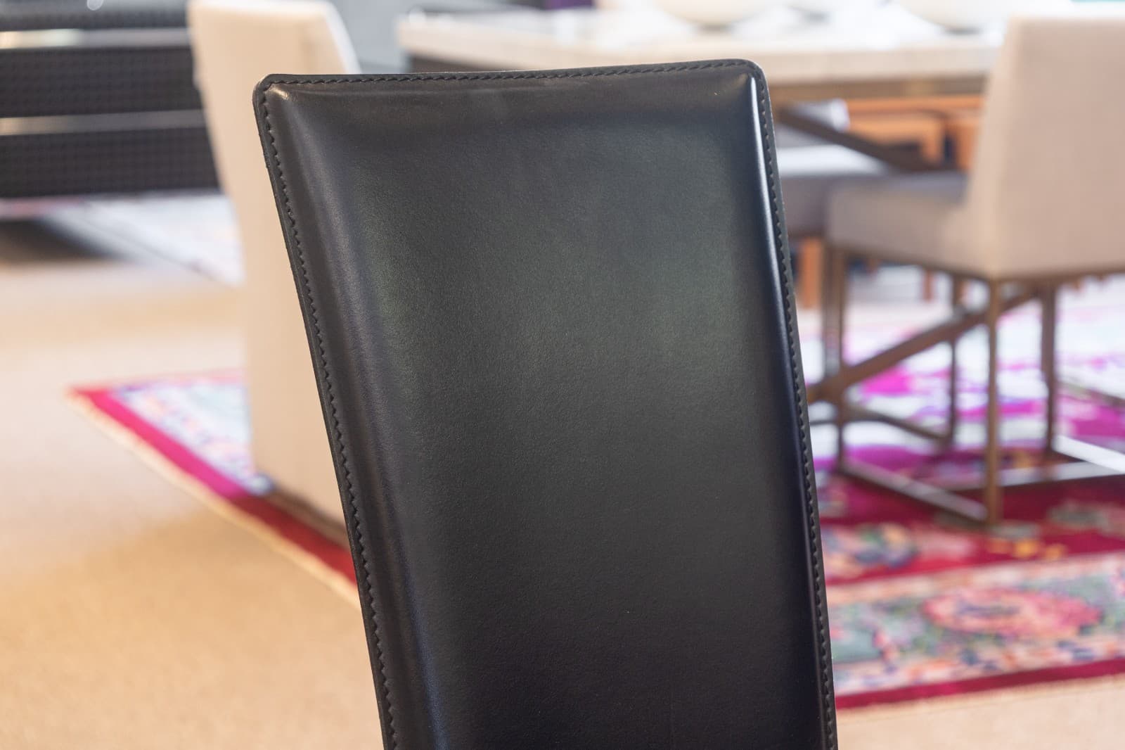 Vintage Set of 4 Pietro Costantini Tripod Black Italian Leather Dining Chairs - Thumbnail 7