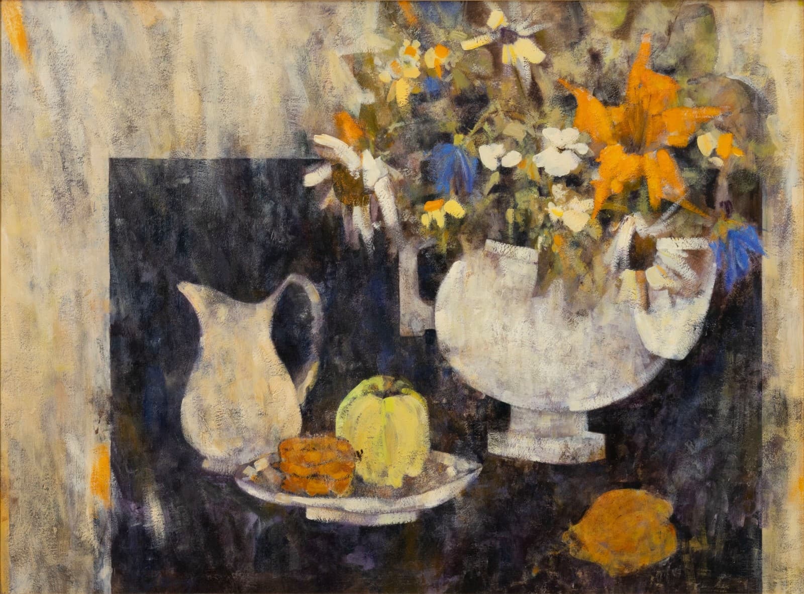 Richard Jerzy – Untitled (Still Life with Flowers & Fruit) Oil on Canvas Framed - Thumbnail 2