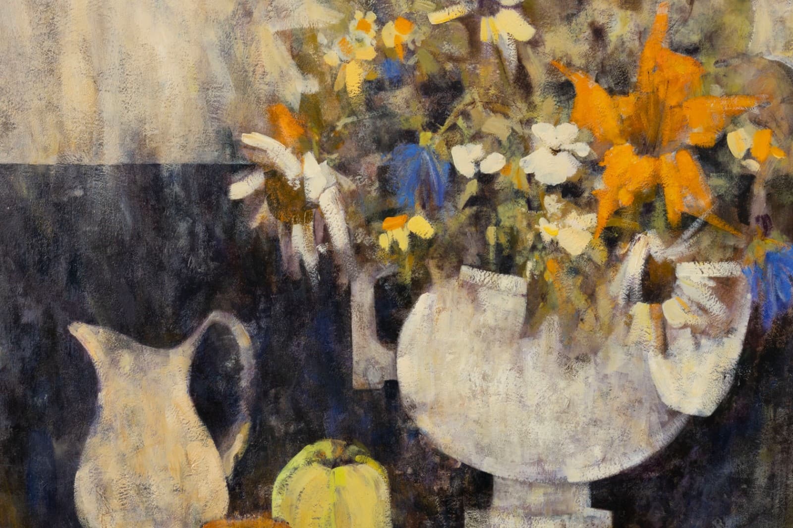 Richard Jerzy – Untitled (Still Life with Flowers & Fruit) Oil on Canvas Framed - Thumbnail 3