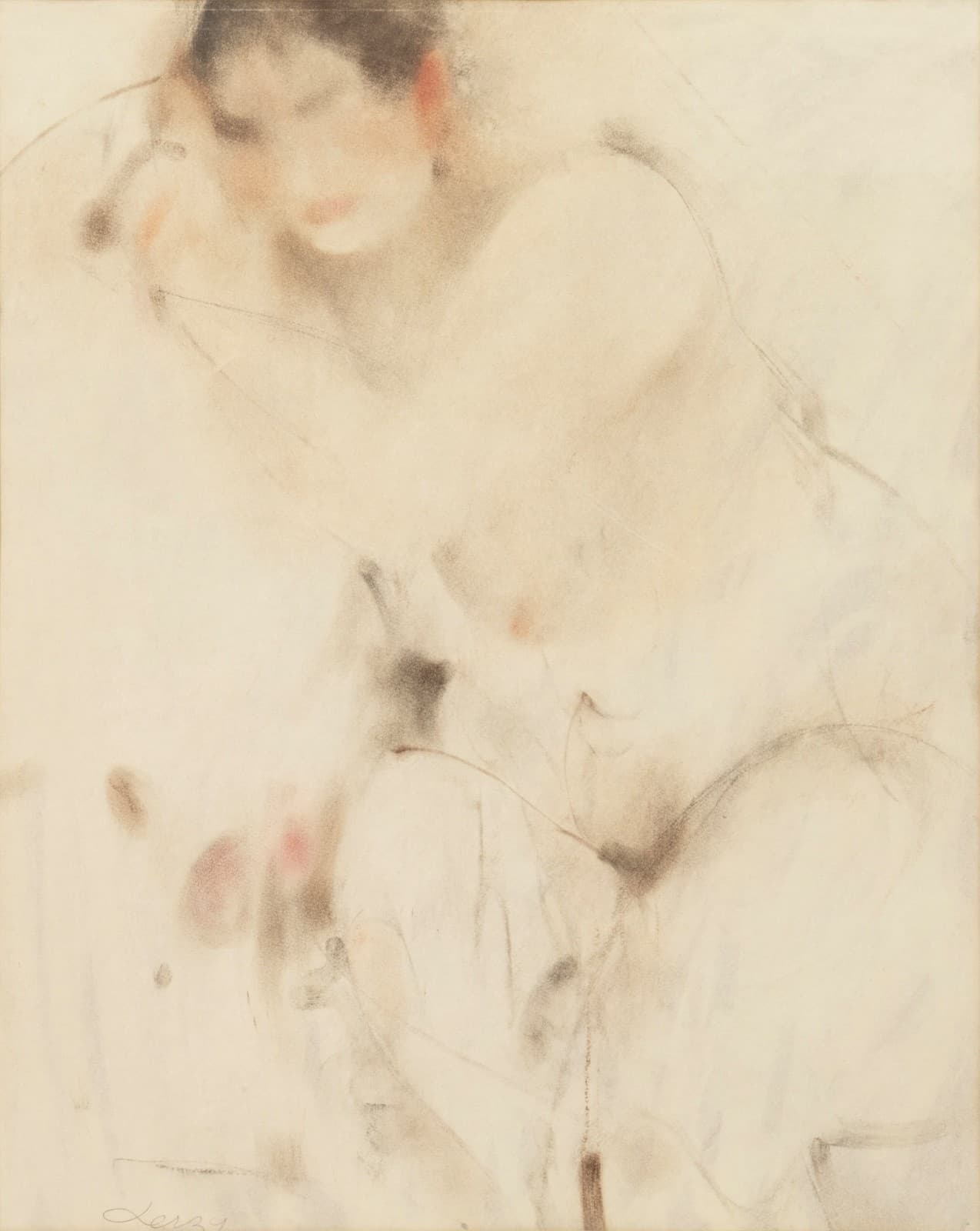 Richard Jerzy - Untitled (Female Nude) Signed Watercolor on Paper Framed - Thumbnail 2
