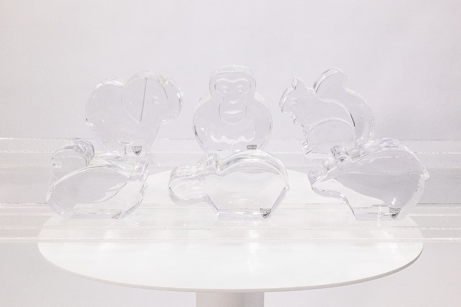 Orrefors Sweden Crystal Glass Figurines (6) Elephant, Monkey, Hippo, Mouse, Squi - Thumbnail 3