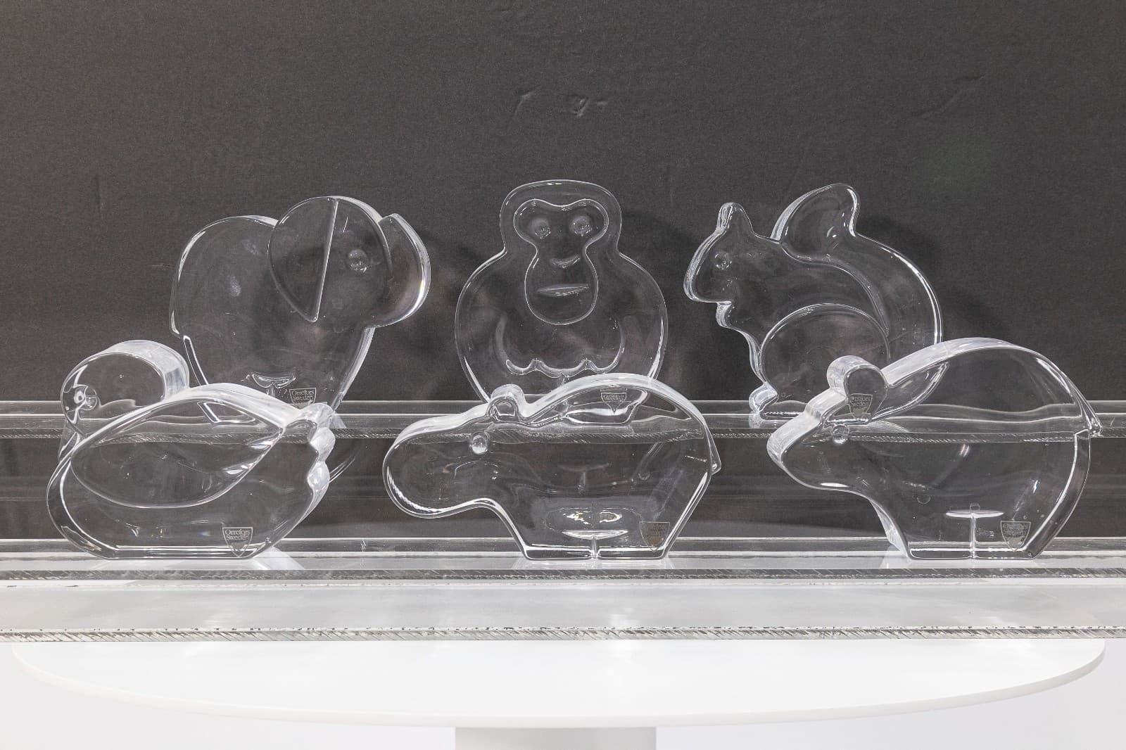 Orrefors Sweden Crystal Glass Figurines (6) Elephant, Monkey, Hippo, Mouse, Squi - Thumbnail 2