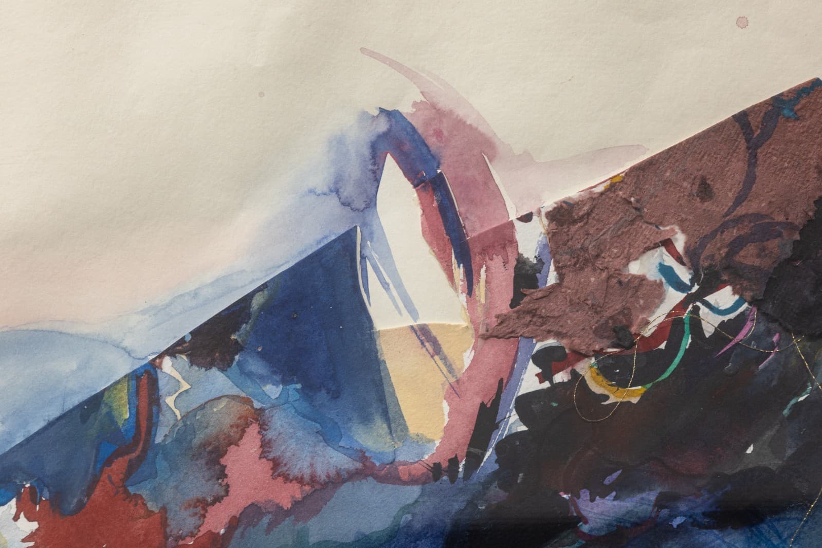Fran Levin - Signed, c. 1980s Modern Watercolor Collage Abstract Expressionist - Thumbnail 4