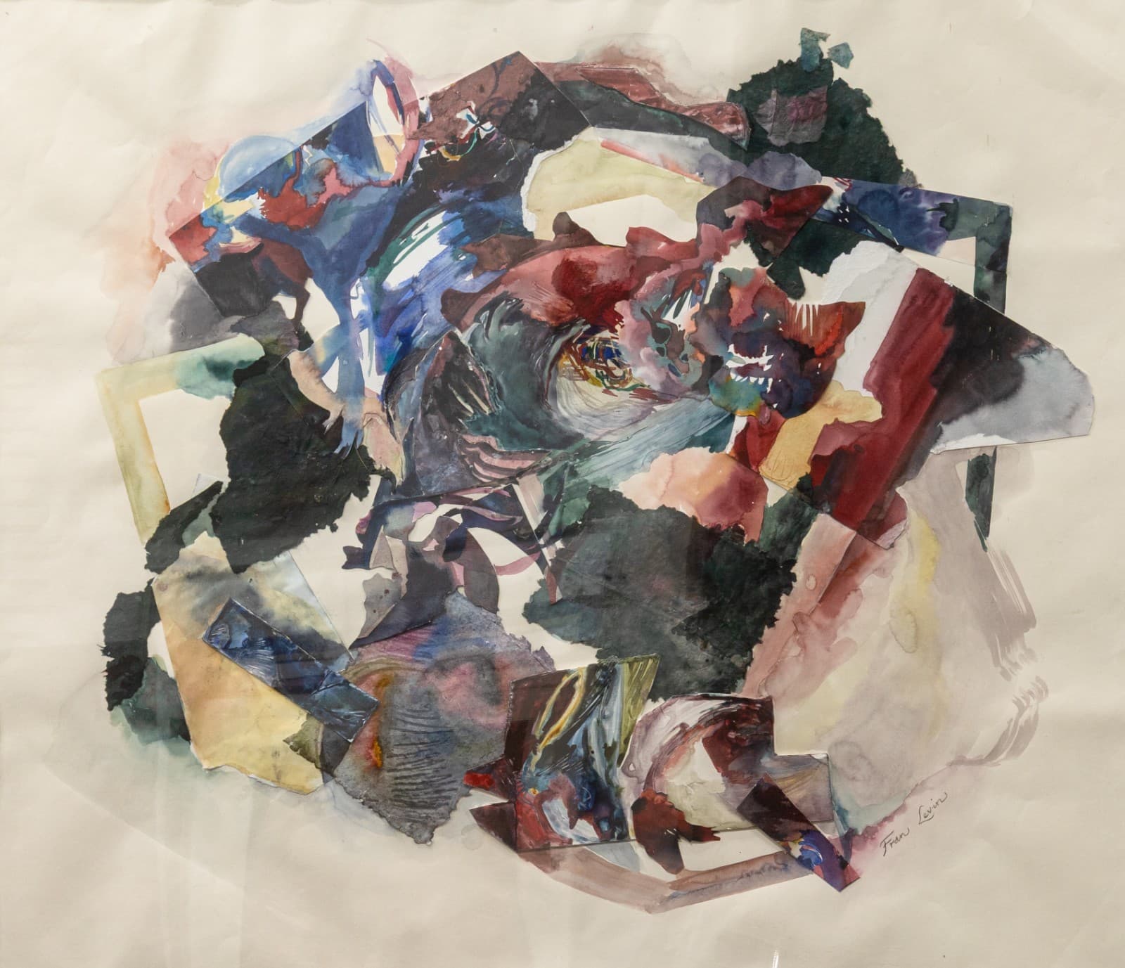 Fran Levin - Signed, c. 1980s Modern Watercolor Collage Abstract Expressionist - Thumbnail 2