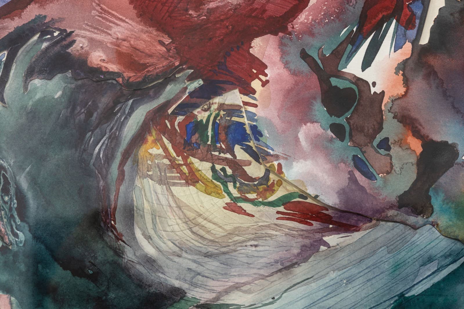 Fran Levin - Signed, c. 1980s Modern Watercolor Collage Abstract Expressionist - Thumbnail 5