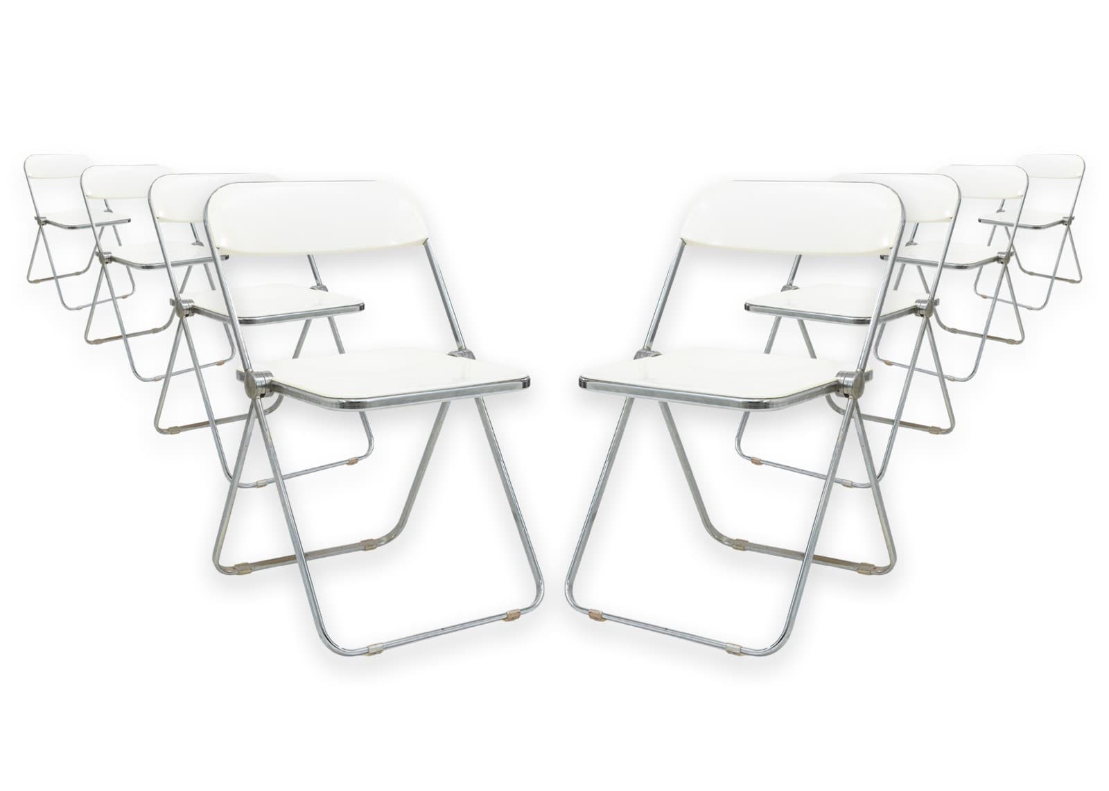 Set of 8 Giancarlo Piretti Plia Folding Chairs for Castelli Vintage Italian
