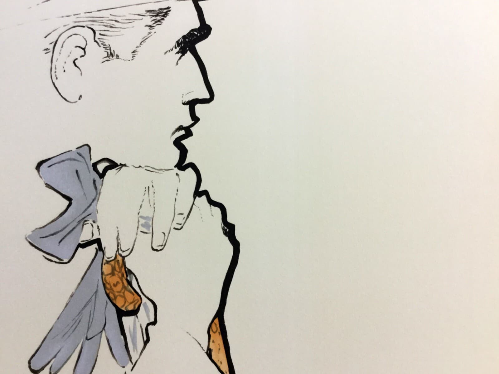 Art Deco Modern Unframed Rene Gruau Hand Signed Lithograph Pensive Man w/ Gloves - Thumbnail 3