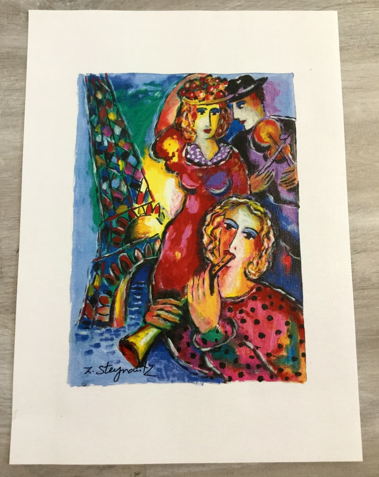 Modern Unframed Eiffel Melodies Signed Zamy Steynovitz Seriolithograph on Canvas - Thumbnail 2