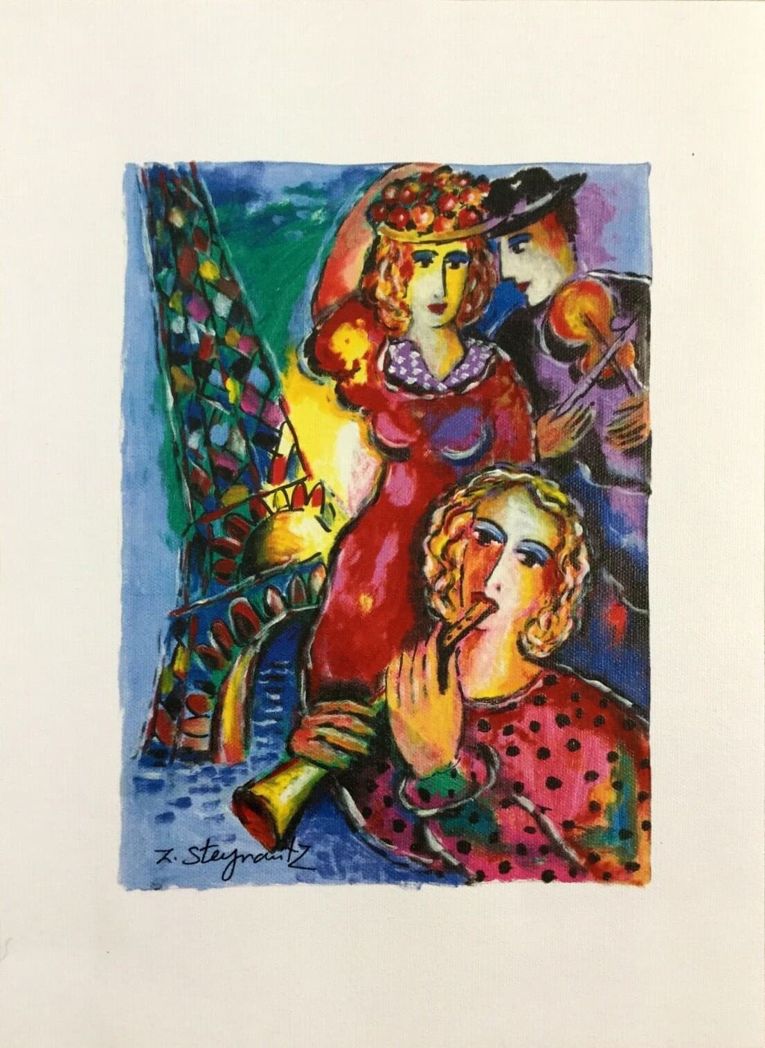 Modern Unframed Eiffel Melodies Signed Zamy Steynovitz Seriolithograph on Canvas
