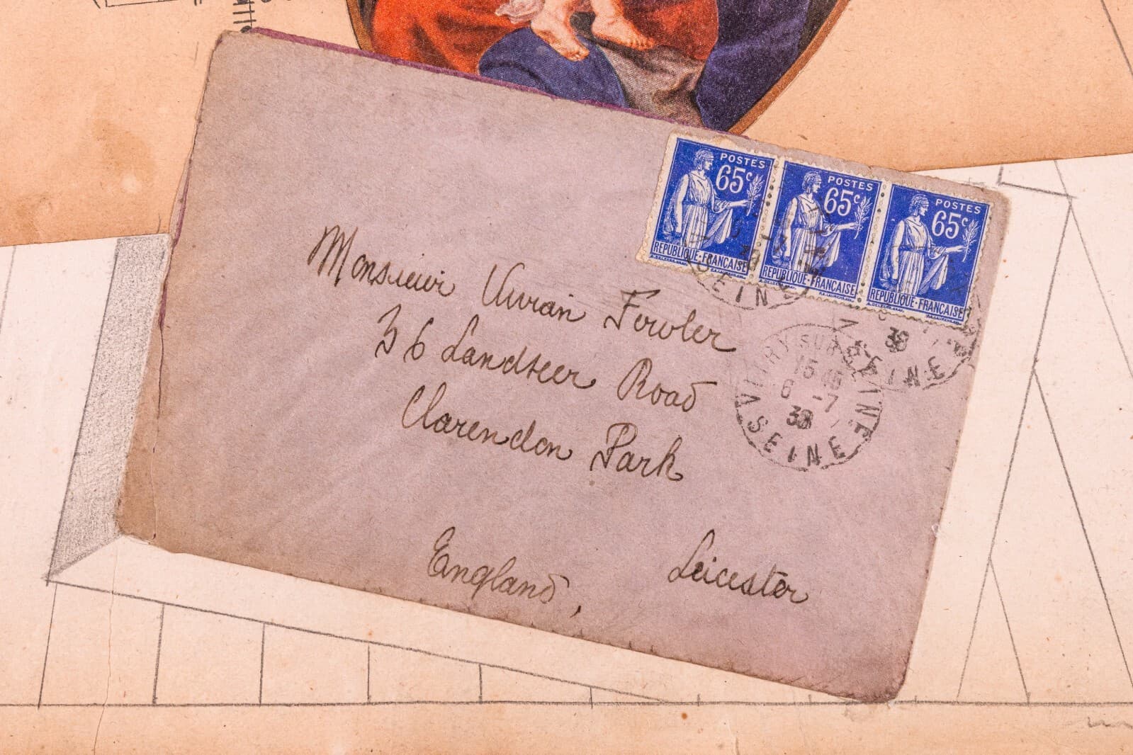 Max Ernst Christmas Card 1938 Signed Modern Mixed Media Collage and Drawing - Thumbnail 7