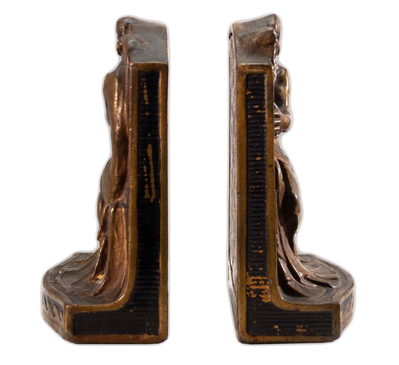 Antique Art Deco Armor Bronze Greek Figure with Music Harp Clad Bookends 1922 - Thumbnail 3