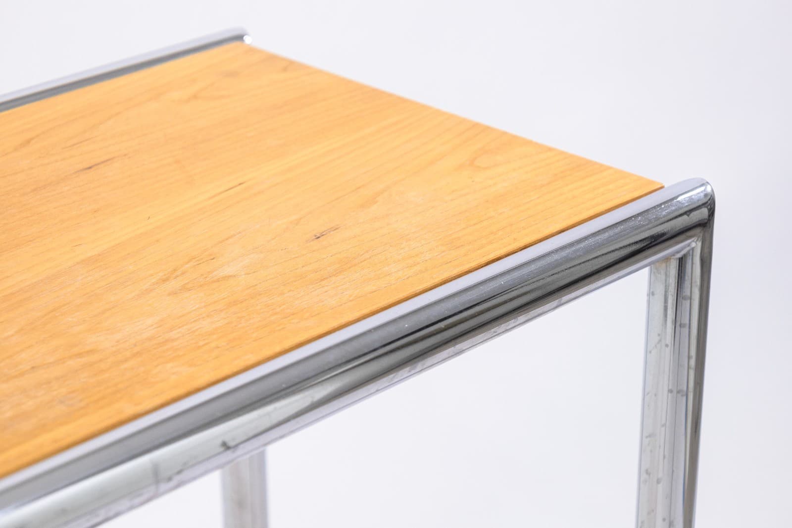 Postmodern Wood and Tubular Chrome Rectangular Console Table - Thumbnail 4