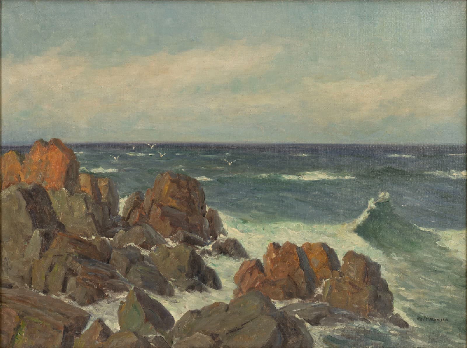 Aleksei Vasilievich Von Hanzen (1876-1937) Seascape Coast Signed Oil Painting on - Thumbnail 2
