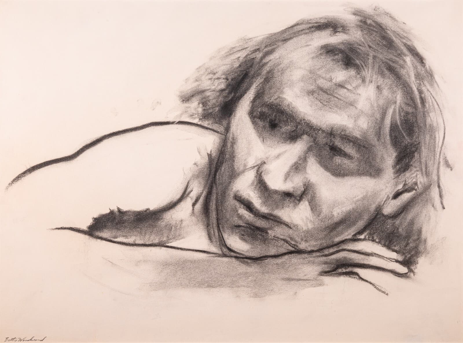 Betty Woodward-Bosley Signed Modern Figurative Graphite Drawing on Paper Framed - Thumbnail 2