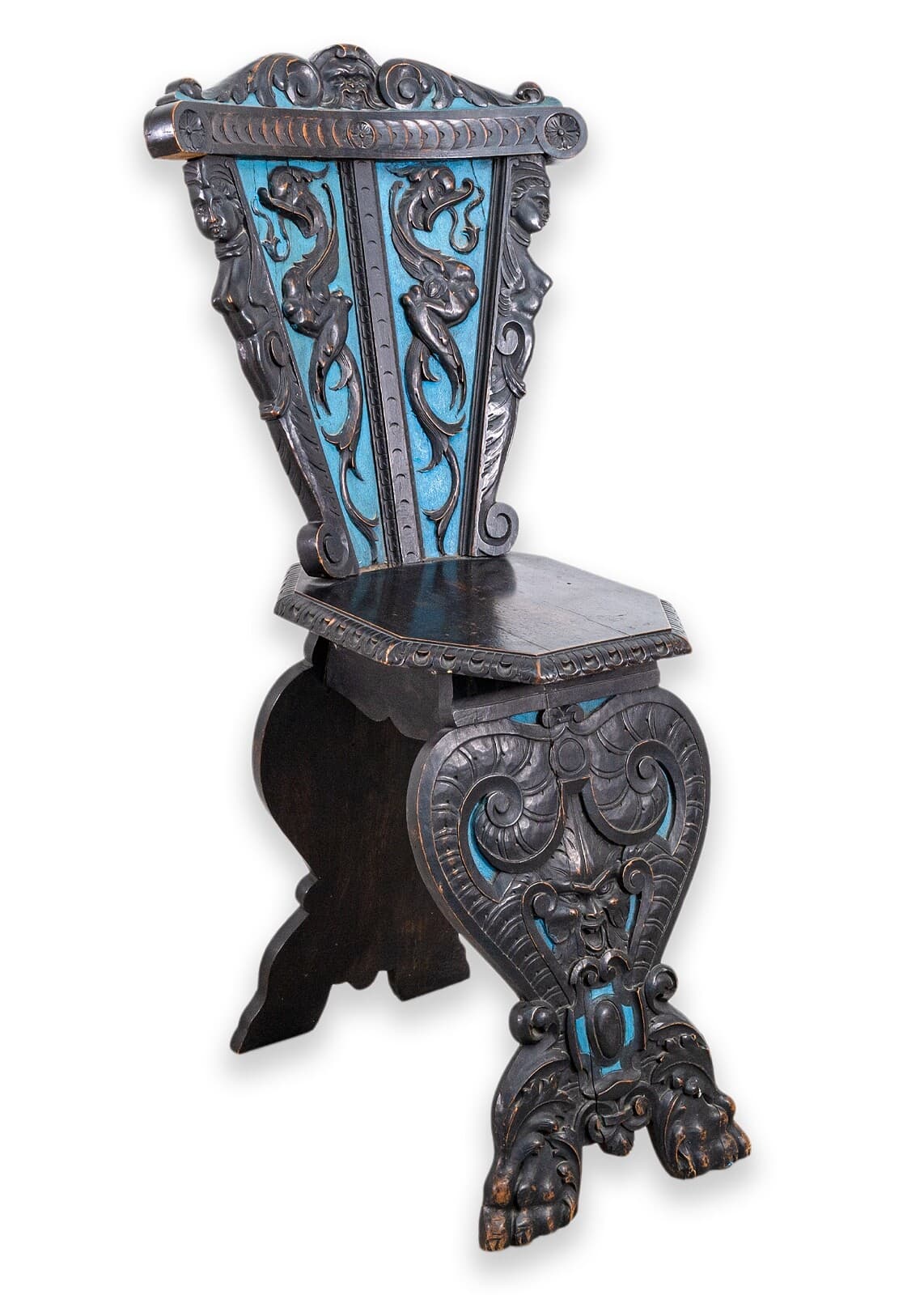 Vintage Hand Painted Italian Renaissance Revival Carved Wood Side Accent Chair