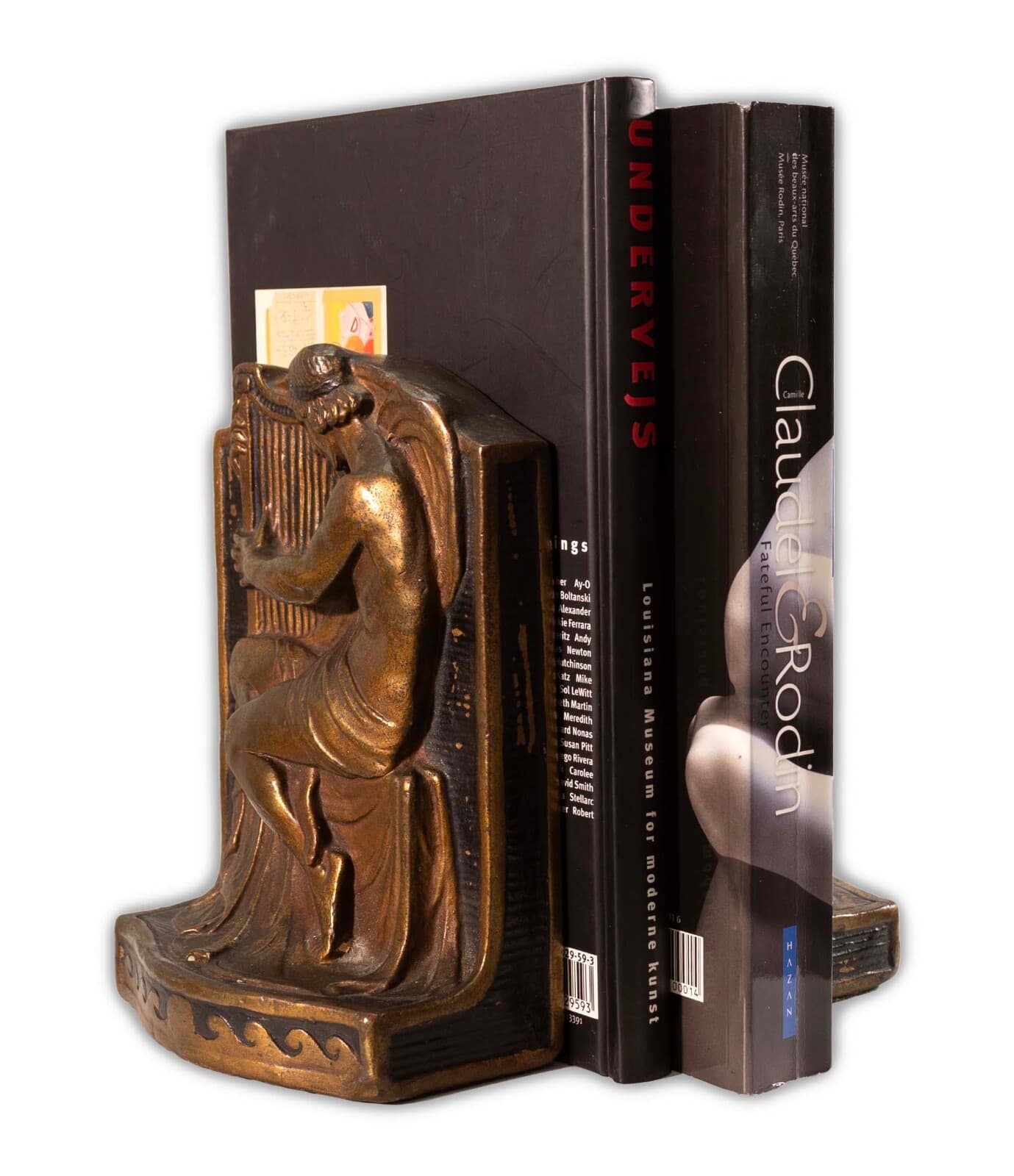 Antique Art Deco Armor Bronze Greek Figure with Music Harp Clad Bookends 1922 - Thumbnail 12