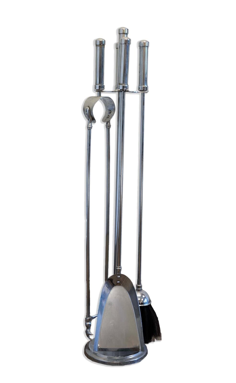 Art Deco Set of 4 Chrome Fireplace Tools Shovel, Broom, Tongs, and Poker