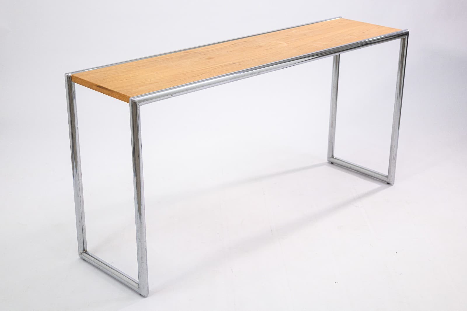 Postmodern Wood and Tubular Chrome Rectangular Console Table - Thumbnail 2