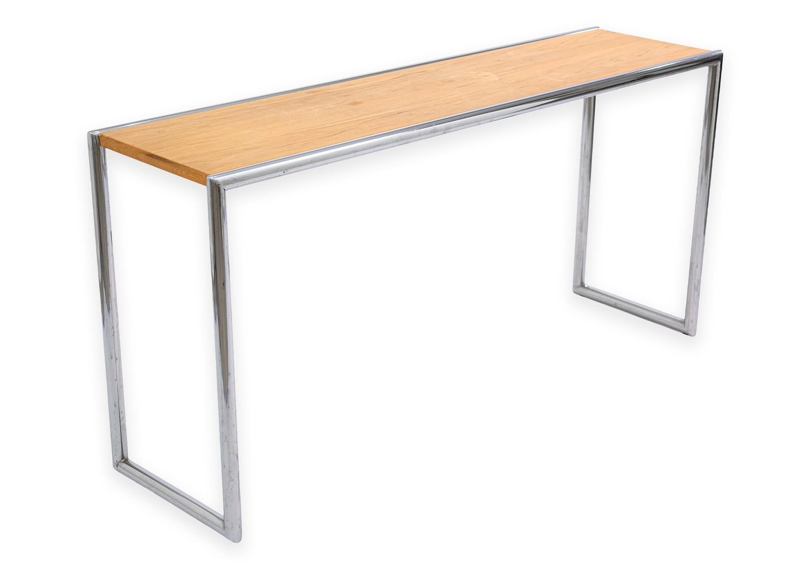Postmodern Wood and Tubular Chrome Rectangular Console Table