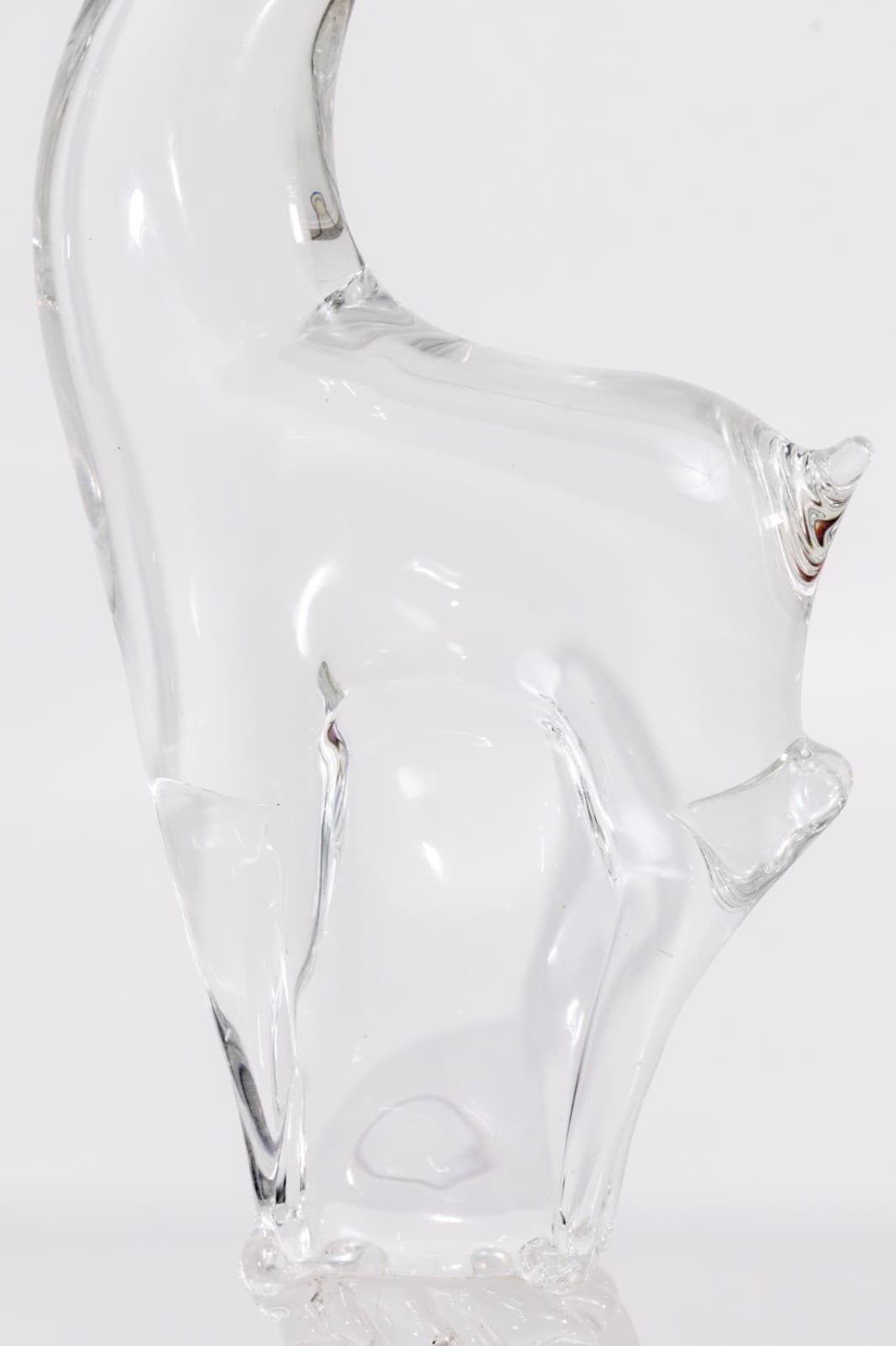 Mid Century Modern Signed Clear Art Glass Antelope Sculpture With Frosted Base - Thumbnail 5