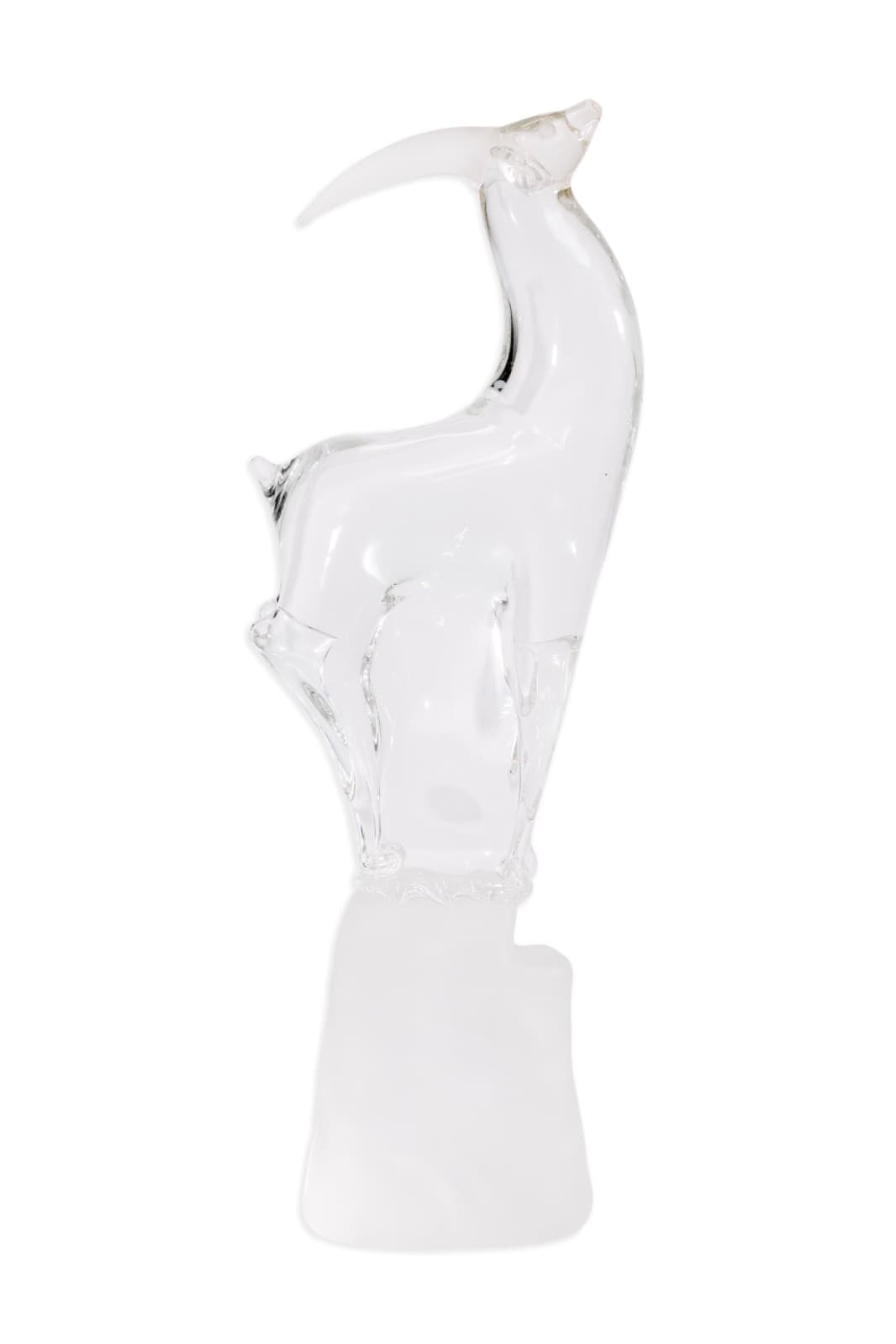 Mid Century Modern Signed Clear Art Glass Antelope Sculpture With Frosted Base